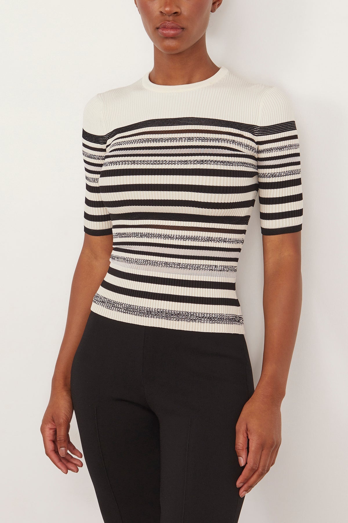 Elena Short Sleeve Top in Black Stripe - 3