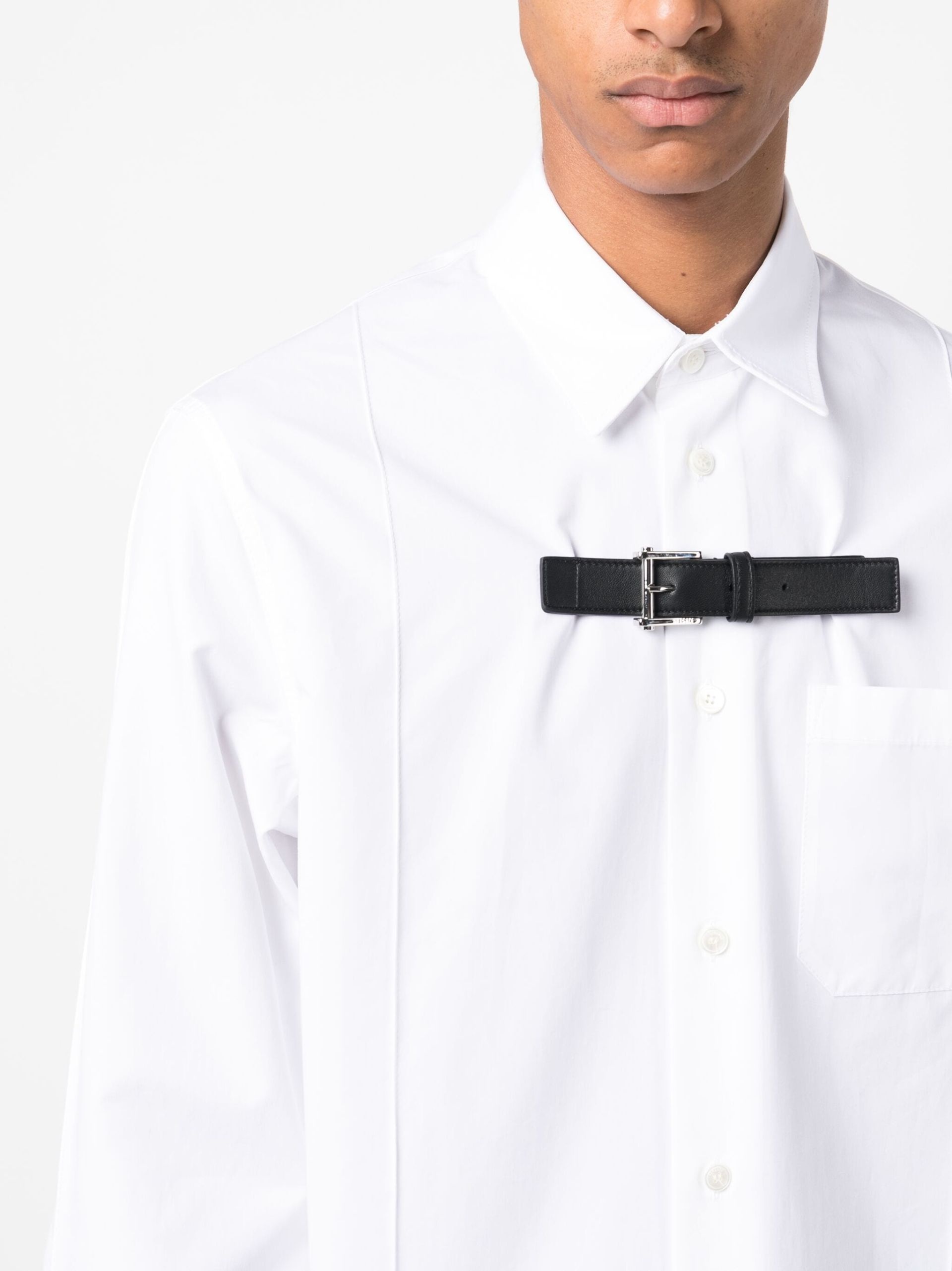 White Buckle Detail Cotton Shirt - 5