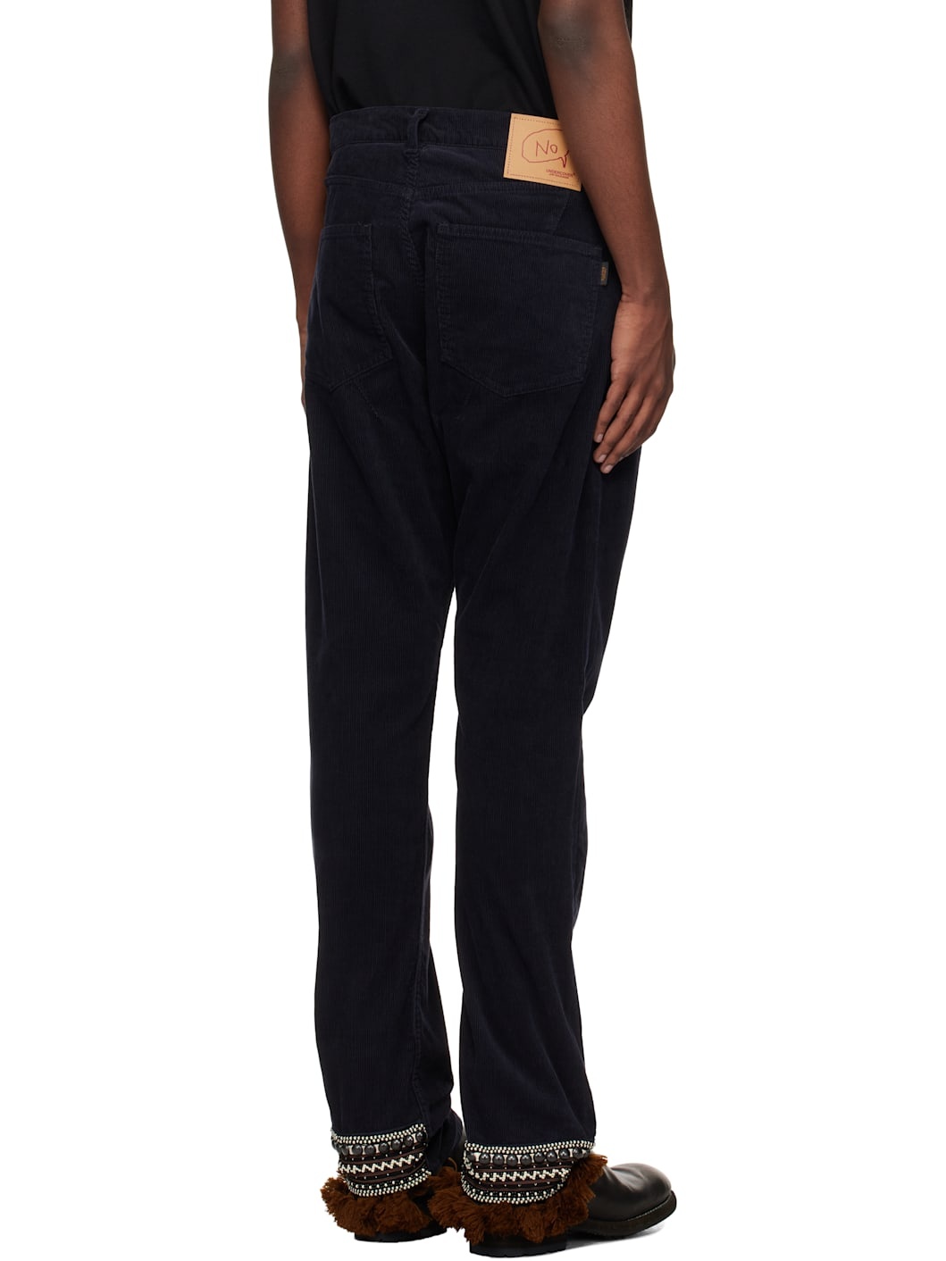 Navy Contrast Hem Trousers - 3