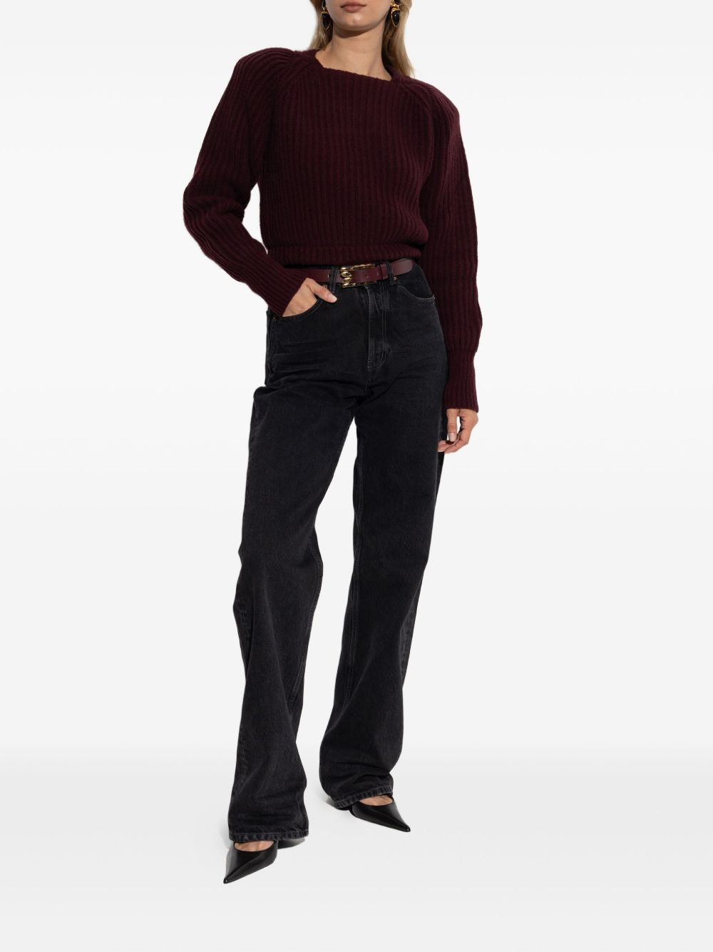 ribbed-knit puff-shoulder sweater - 2