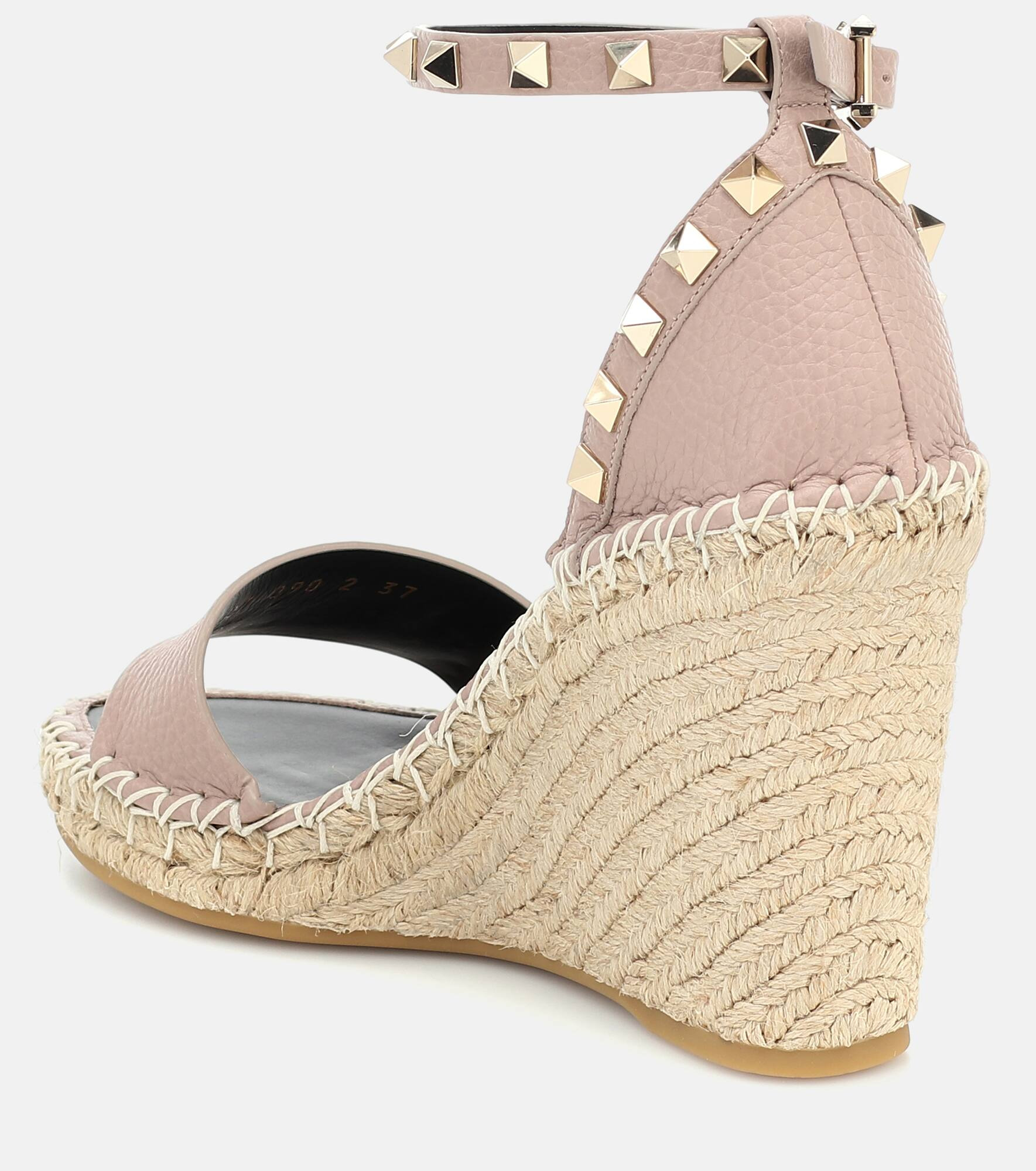 Valentino Garavani Rockstud Double leather wedge espadrilles - 2