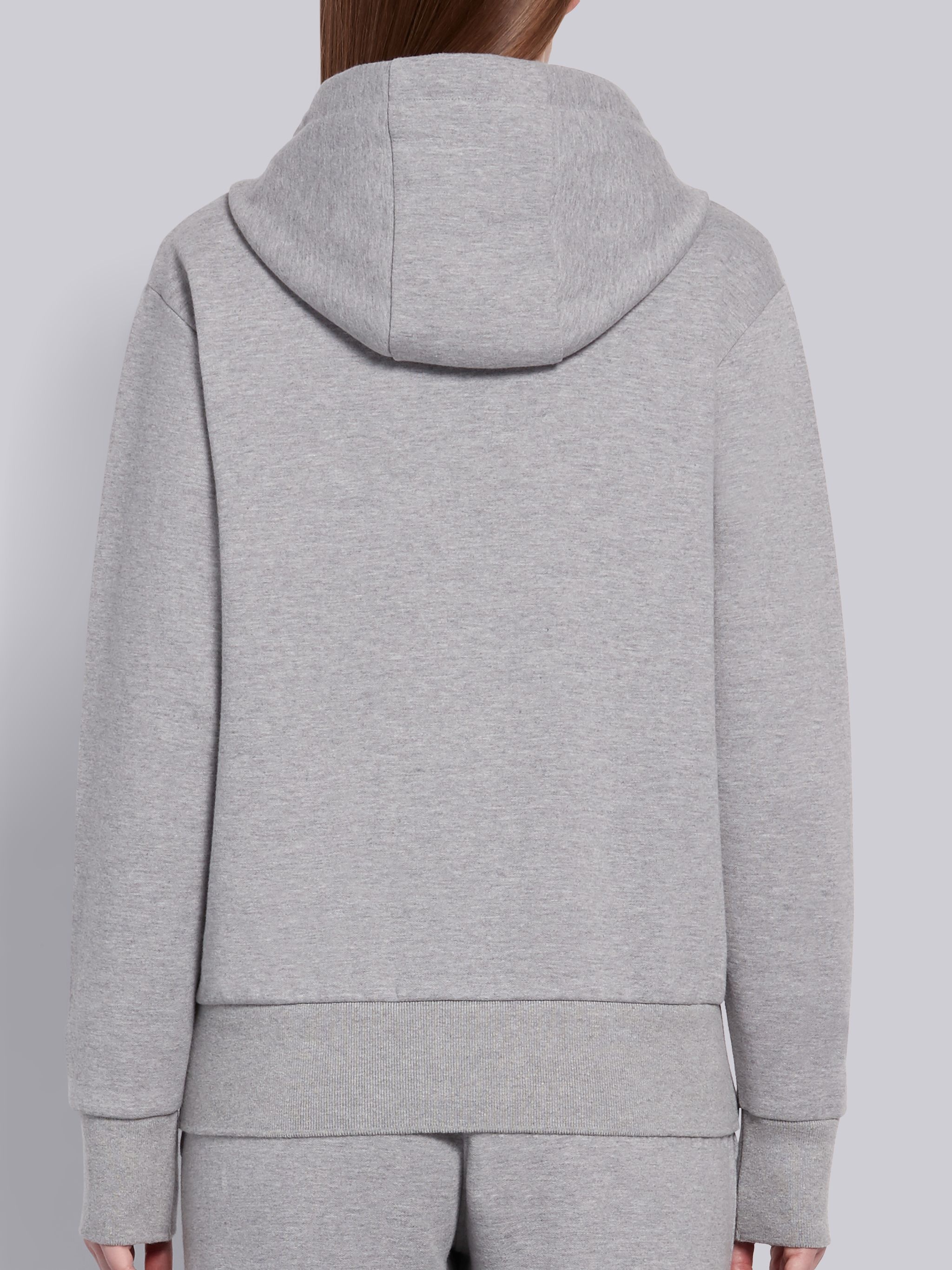 Light Grey Compact Double Knit Cotton Zip-up 4-Bar Hoodie - 3