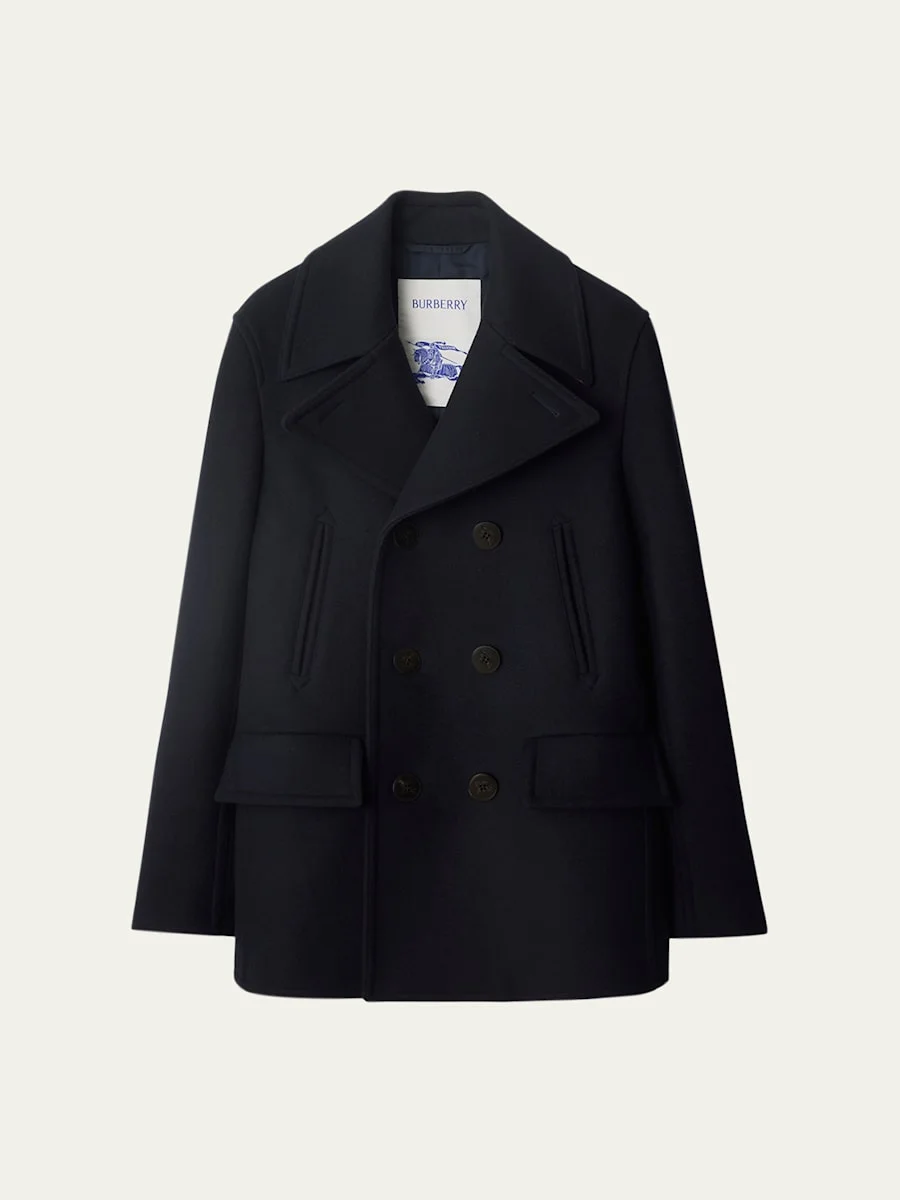 Men's Wool Check-Undercollar Pea Coat - 1