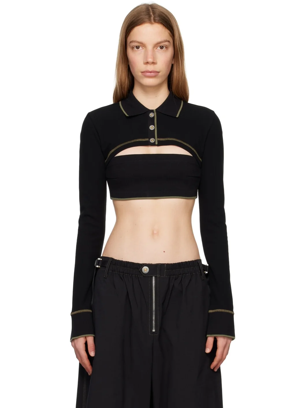 Black Shrunken Snap Polo - 1