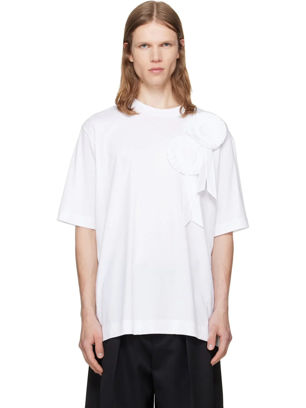 White Ruffle Rosette Boxy T-shirt - 1