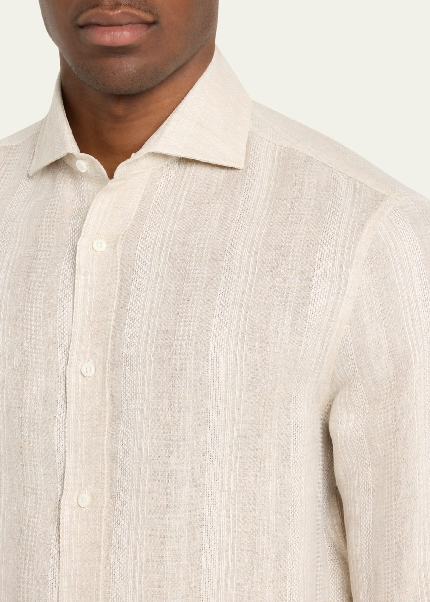 Men's Linen Stripe Casual Button-Down Shirt - 5
