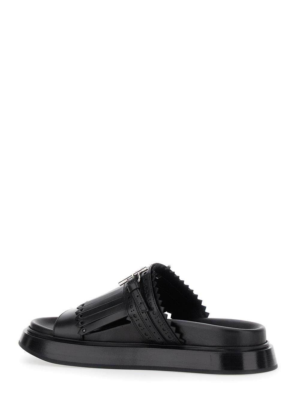 Alexander Mcqueen Women Black Sandals With Brogue T-Buckle Decorative Strap In Leather Woman - 3