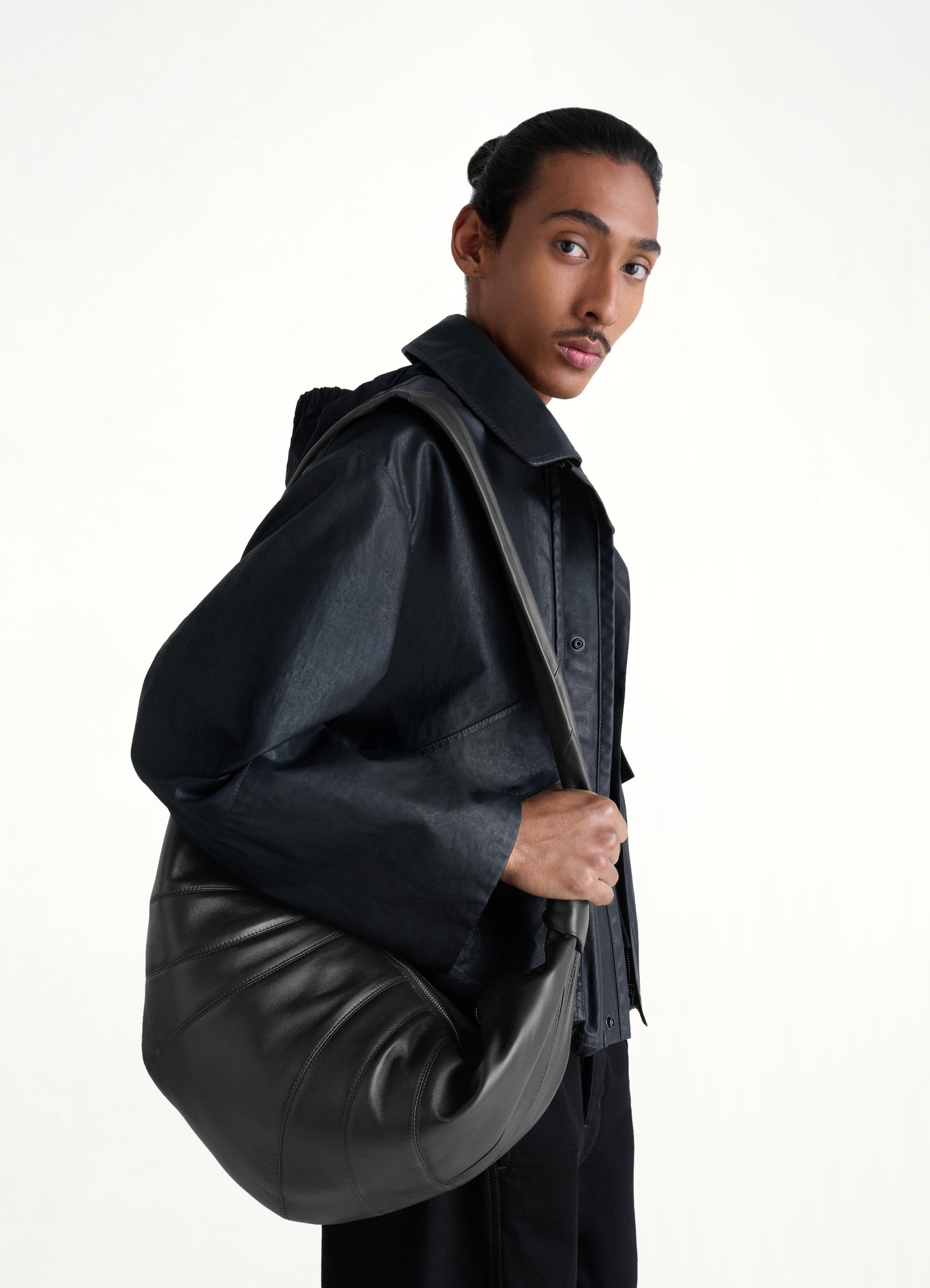 Lambskin Large Croissant Bag in Black - 5
