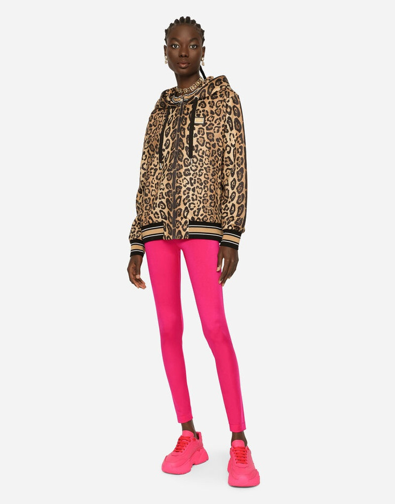 Zip-up jersey hoodie with leopard print 4
