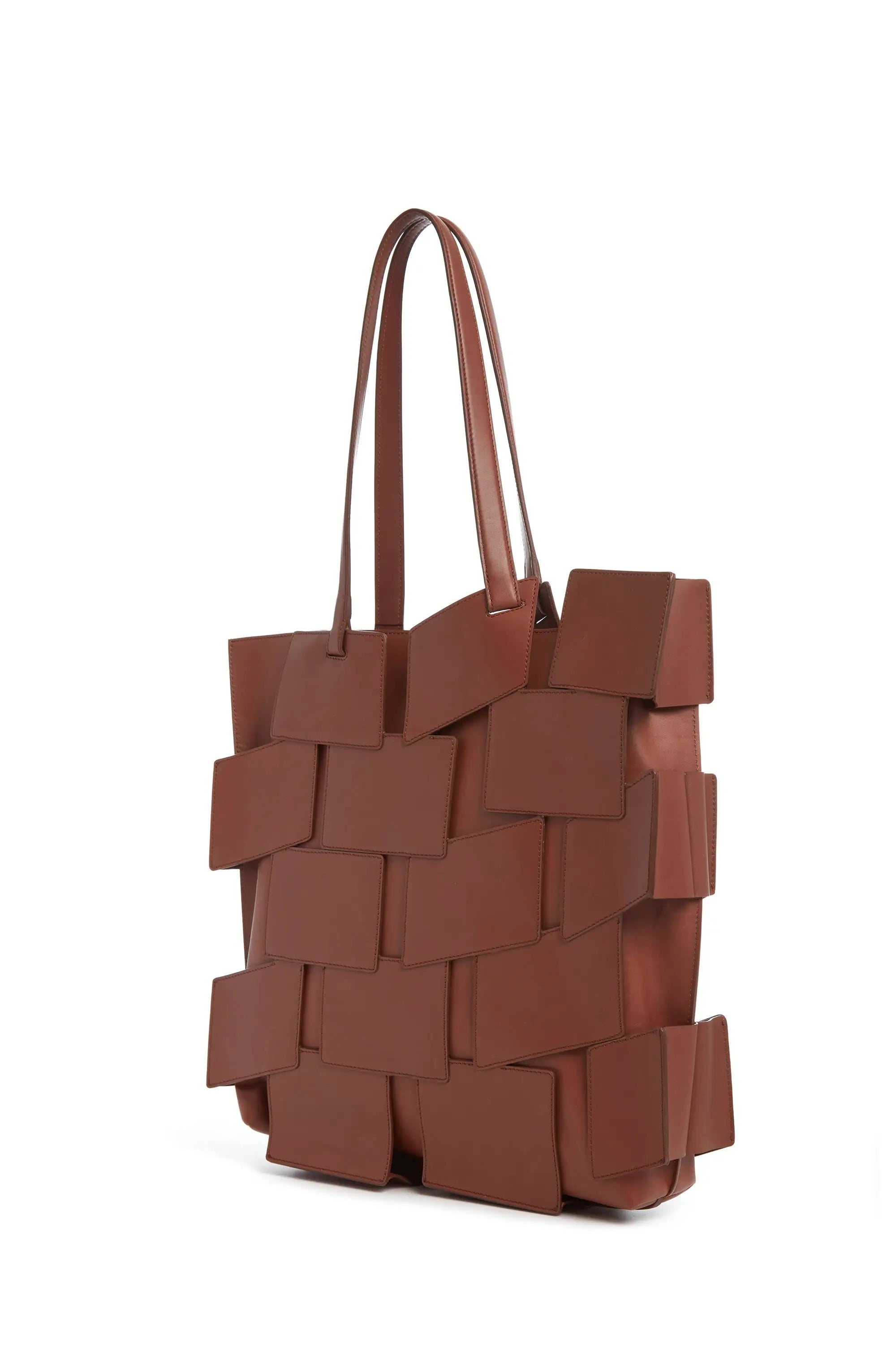 Laquered Patchwork Tote Bag in Cognac Leather - 3