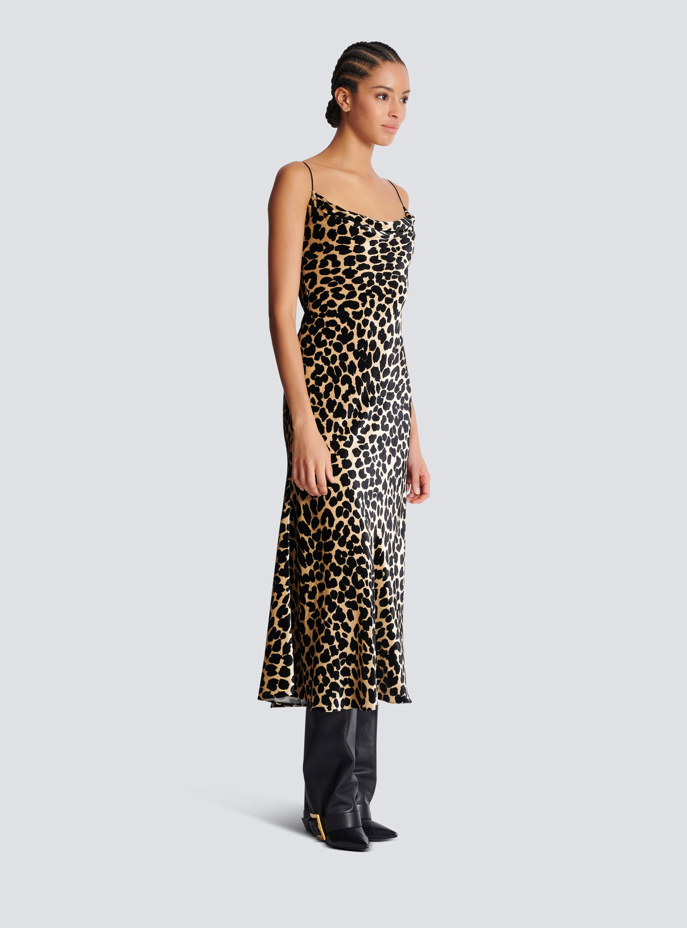 Flowing leopard print velvet dress - 3