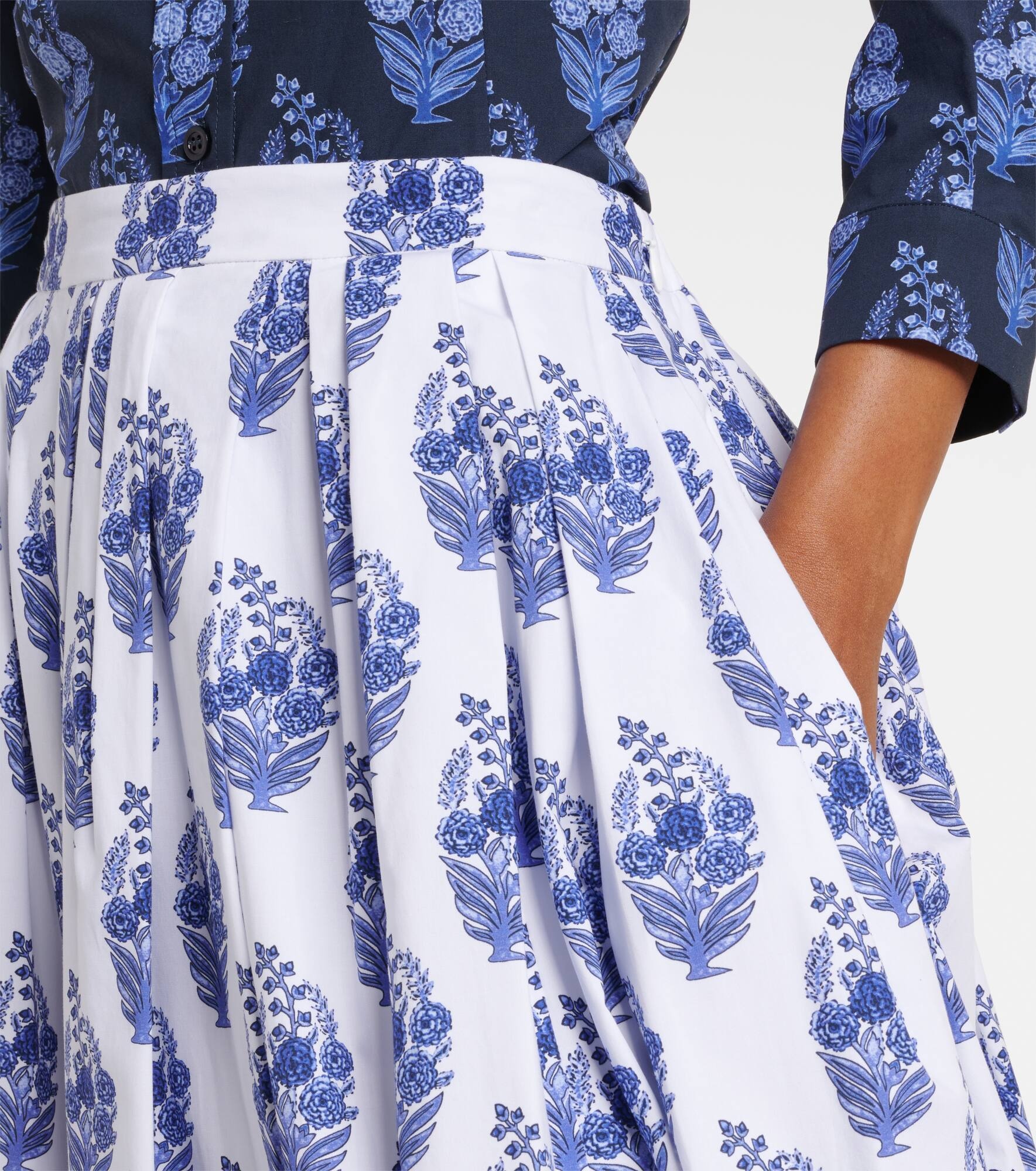 Floral cotton-blend midi skirt - 4