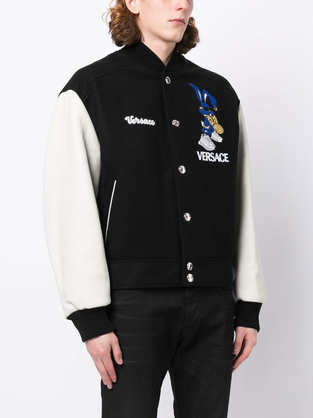 wool logo-embroidered bomber jacket - 3