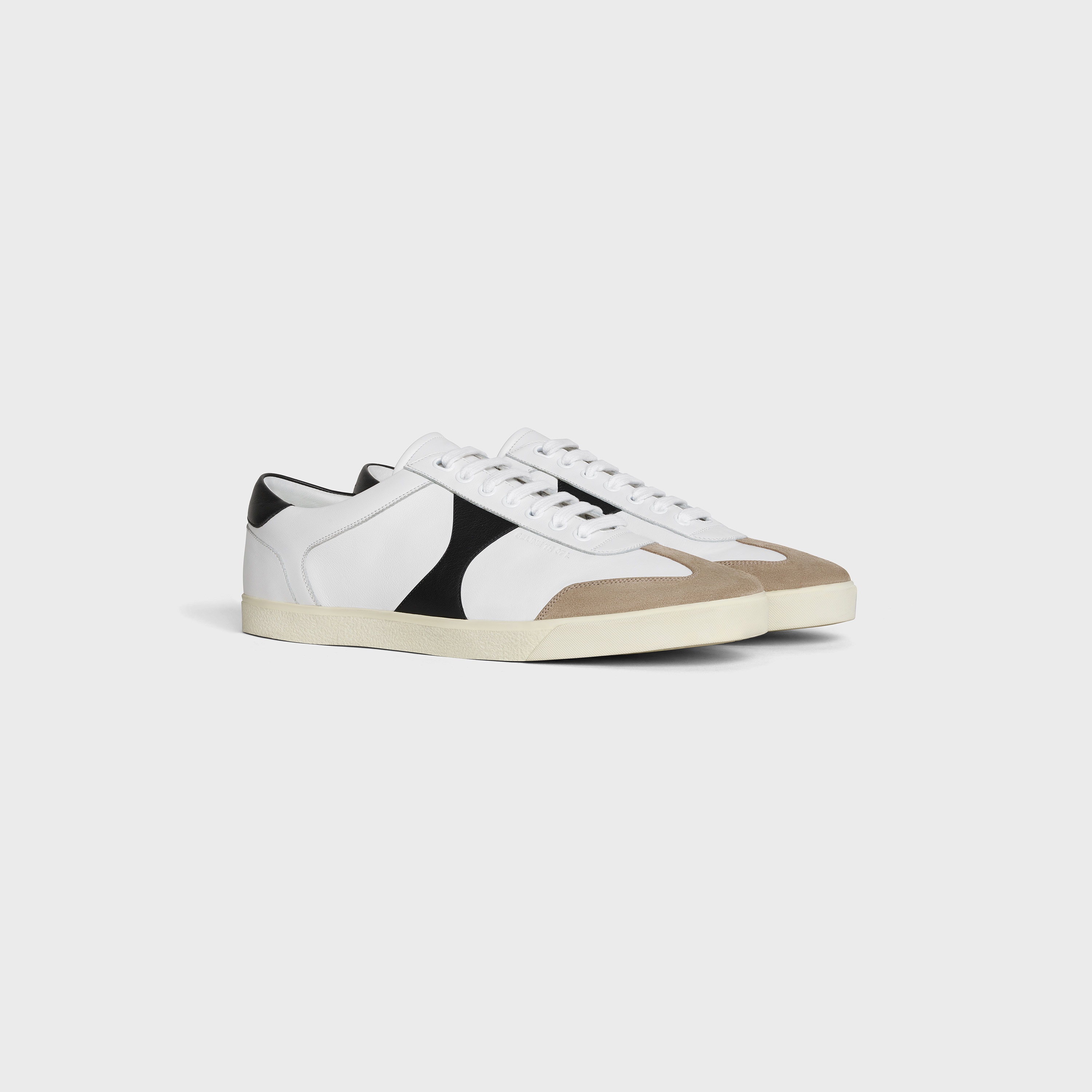 Celine Triomphe Low Lace Up Sneaker Plain Logo in Calfskin and Suede Calfskin - 2