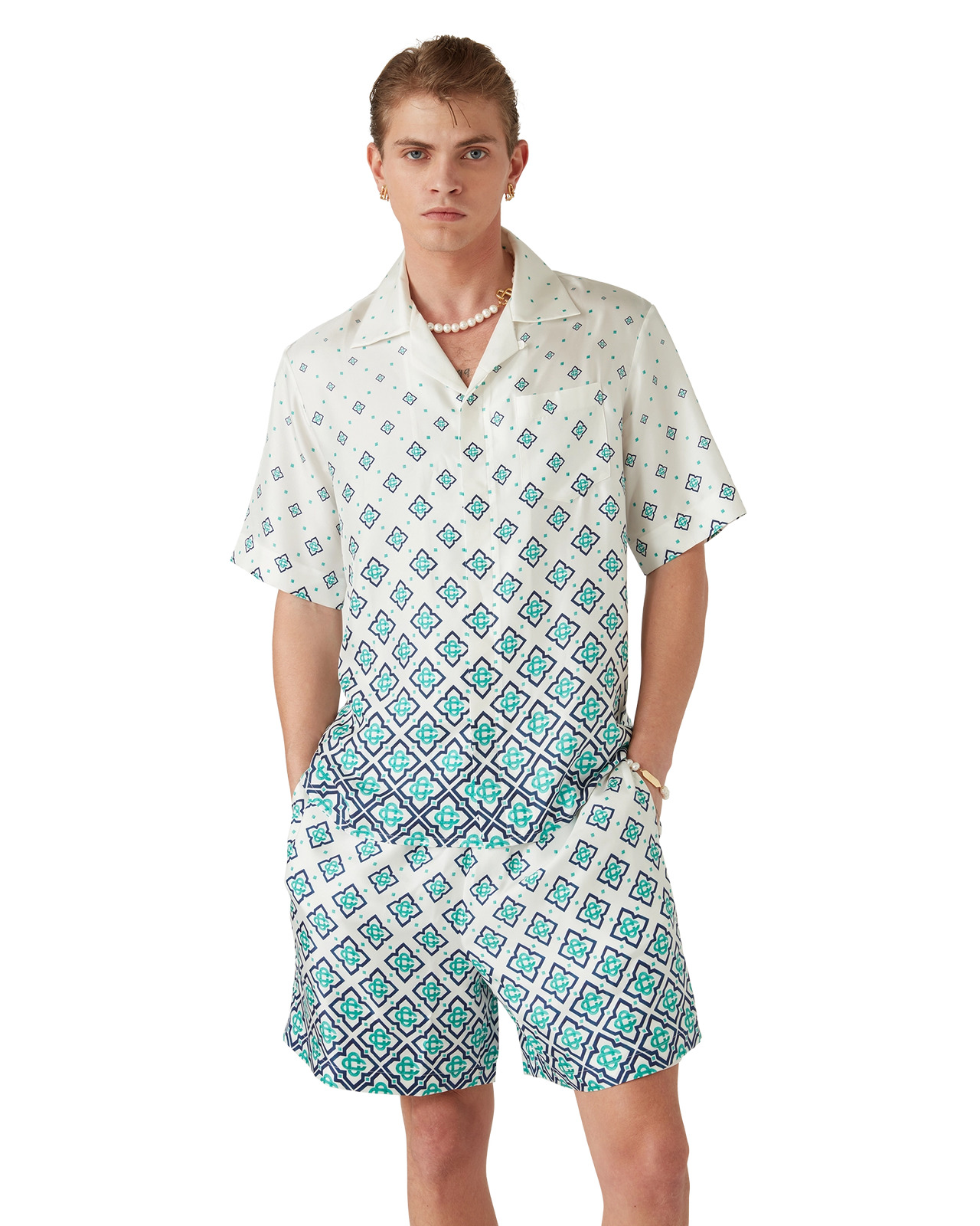 Gradient Monogram Short Sleeve Silk Shirt | Casablanca Paris - 8