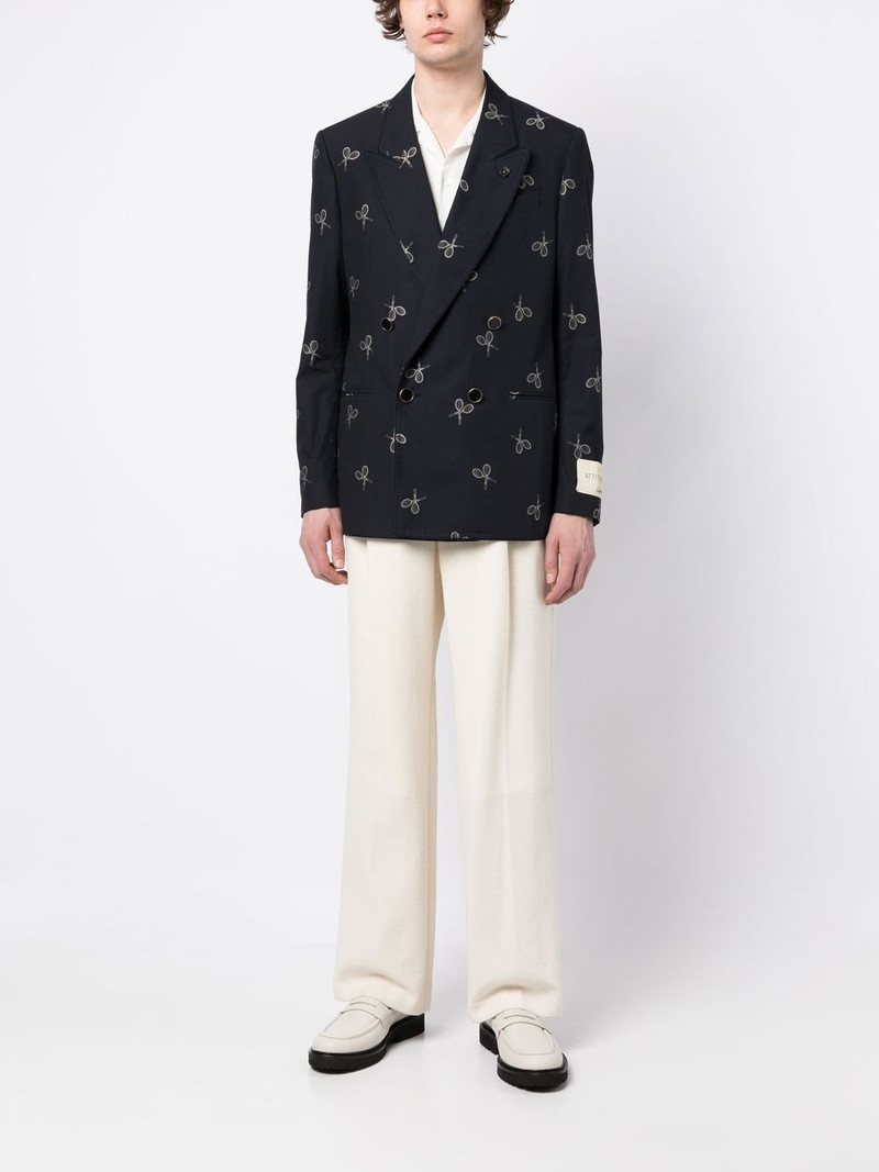 LARDINI racket-print double-breasted blazer outlook