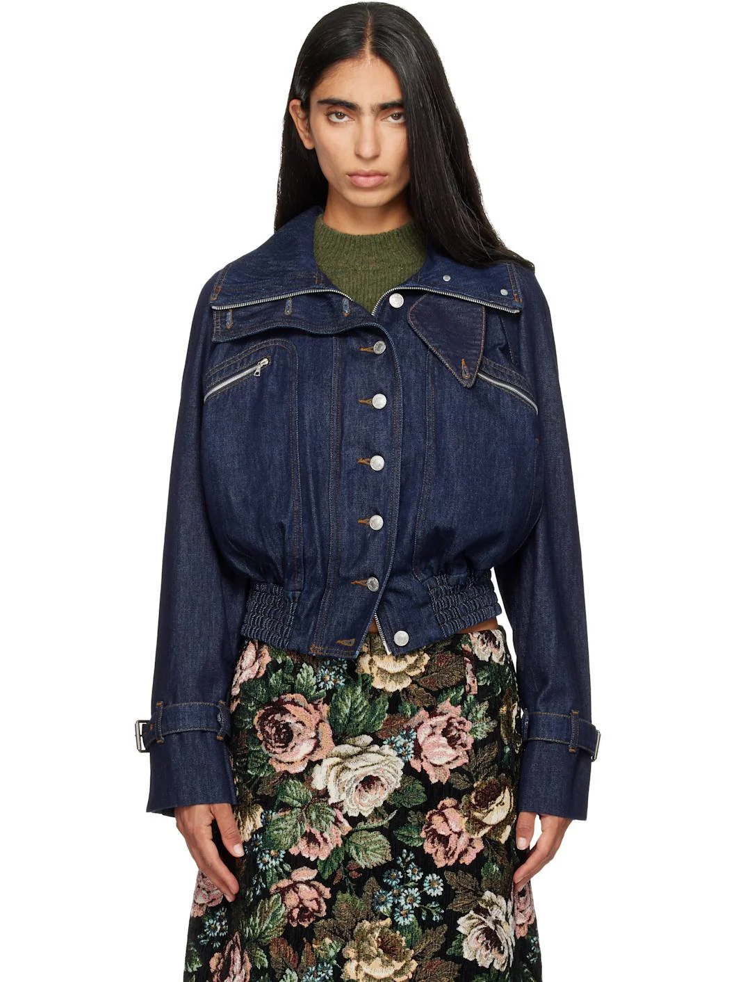 Navy Denim Blouson Jacket - 1