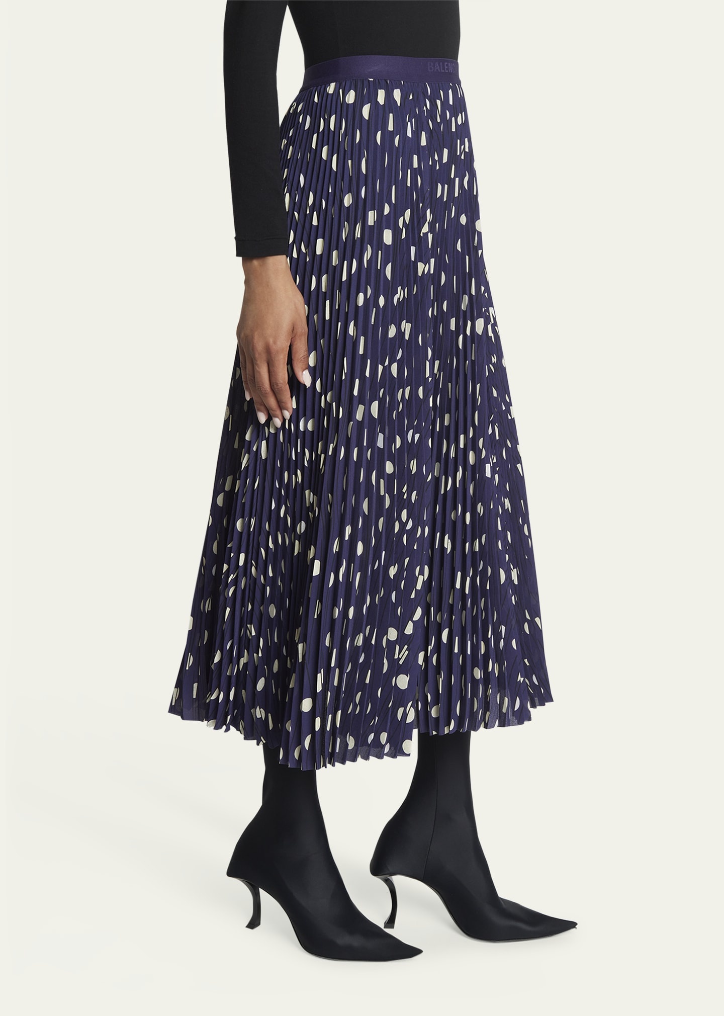 Polka Dot Elastic Logo Midi Skirt - 4