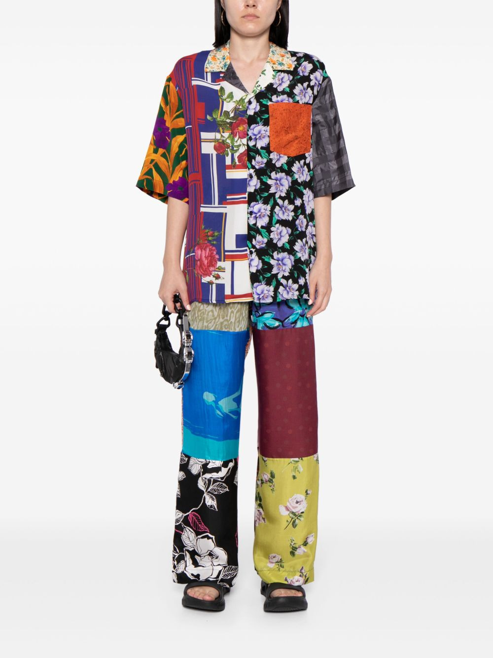 Regenerated colour-block silk trousers - 2