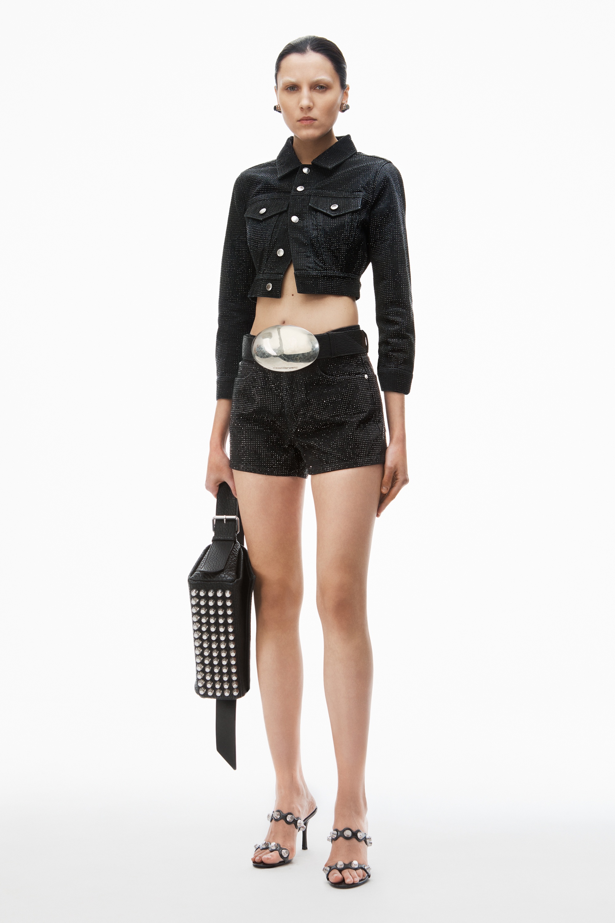 shorty high-rise short in crystal hotfix denim - 2