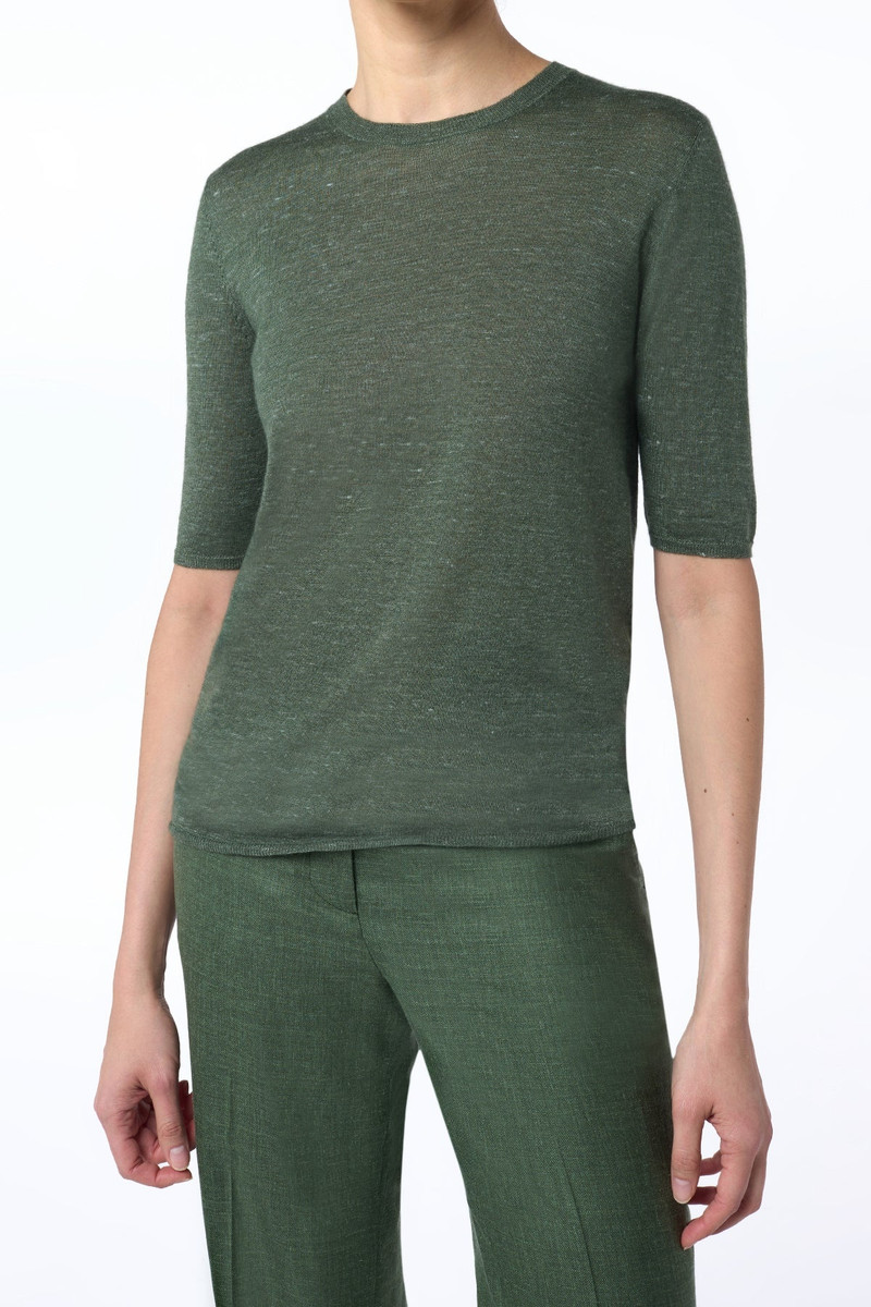 GABRIELA HEARST Chryse Knit T-Shirt in Olive Cashmere Silk with Hemp outlook