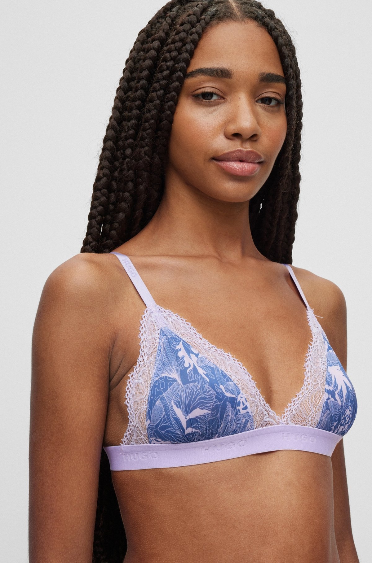 TRIANGLE BRA WITH ALL-OVER PRINT AND LACE TRIMS - 4