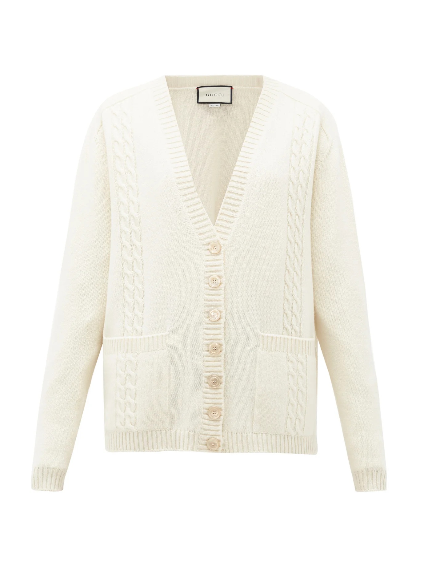 GG-embroidered cabled-wool cardigan - 1