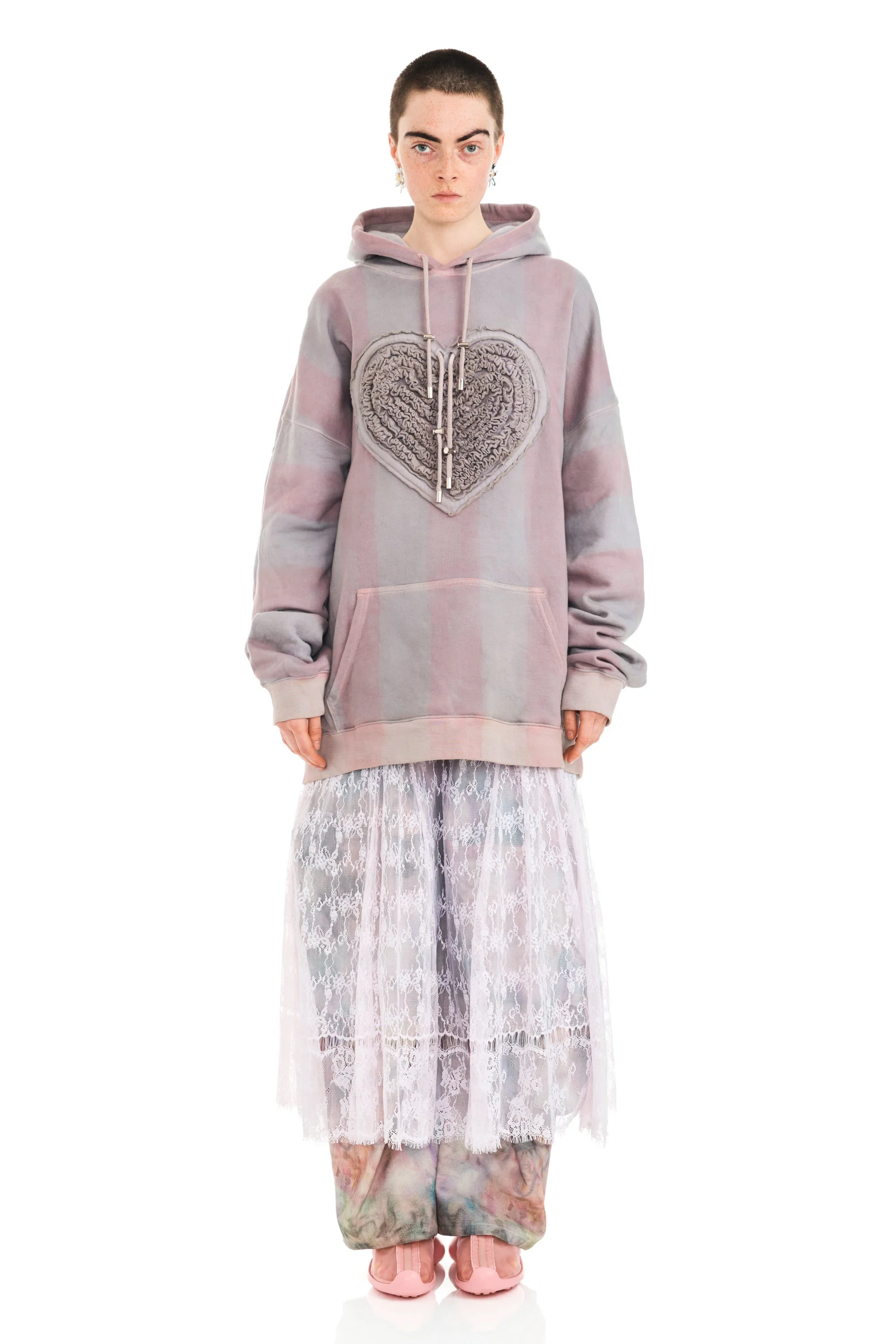 FOG STRIPE SOFT HEART HOODIE - 1