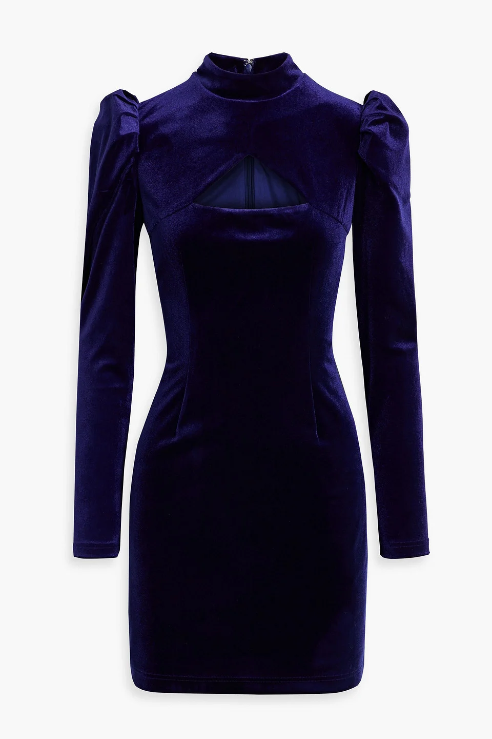 Cutout gathered velvet mini turtleneck dress - 1