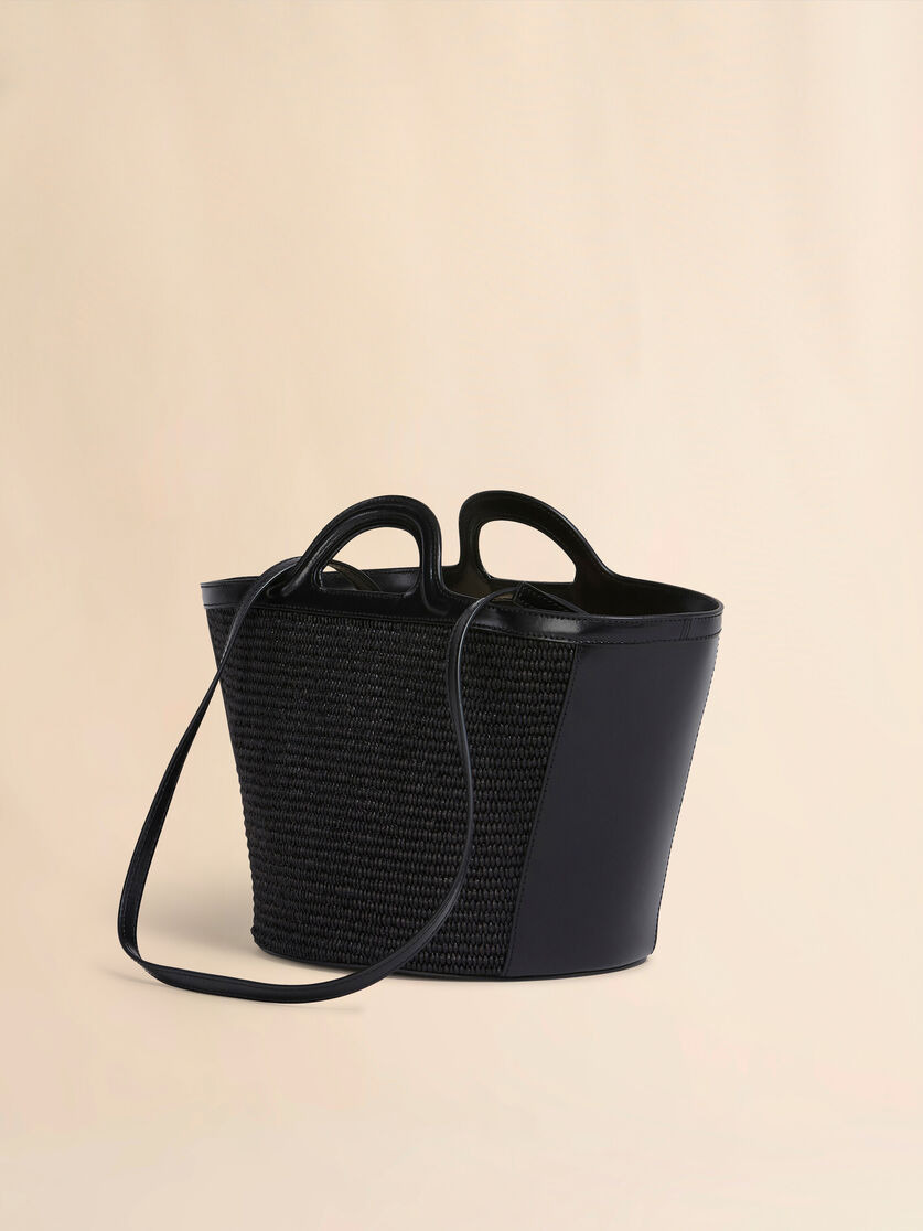 TROPICALIA SMALL BAG IN BLACK LEATHER AND RAFFIA - 3