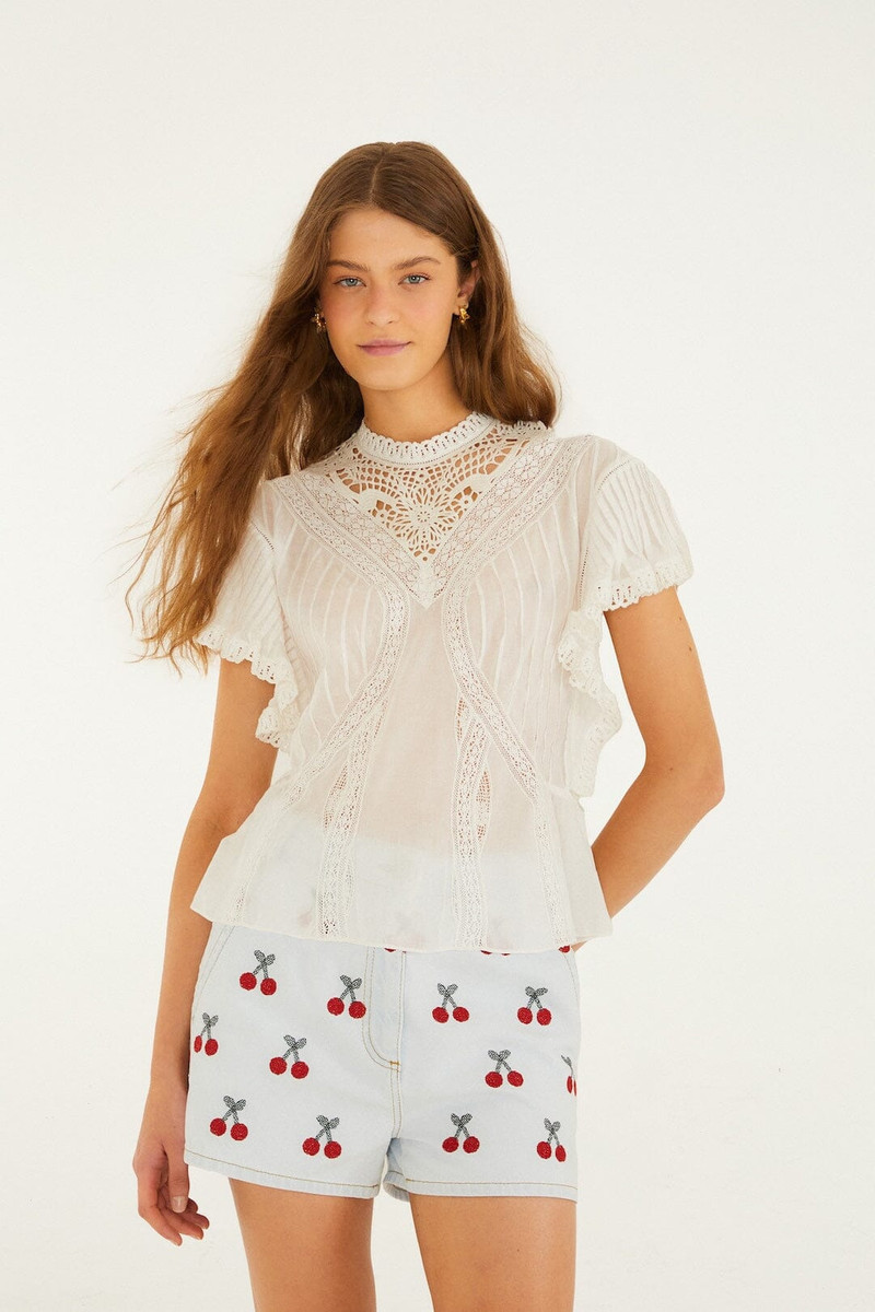 Off-White Organic Cotton Blouse With Appliqués 1