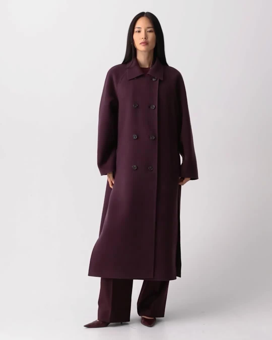 Long Double-Breasted Coat in Textured Wool-Cashmere - 7