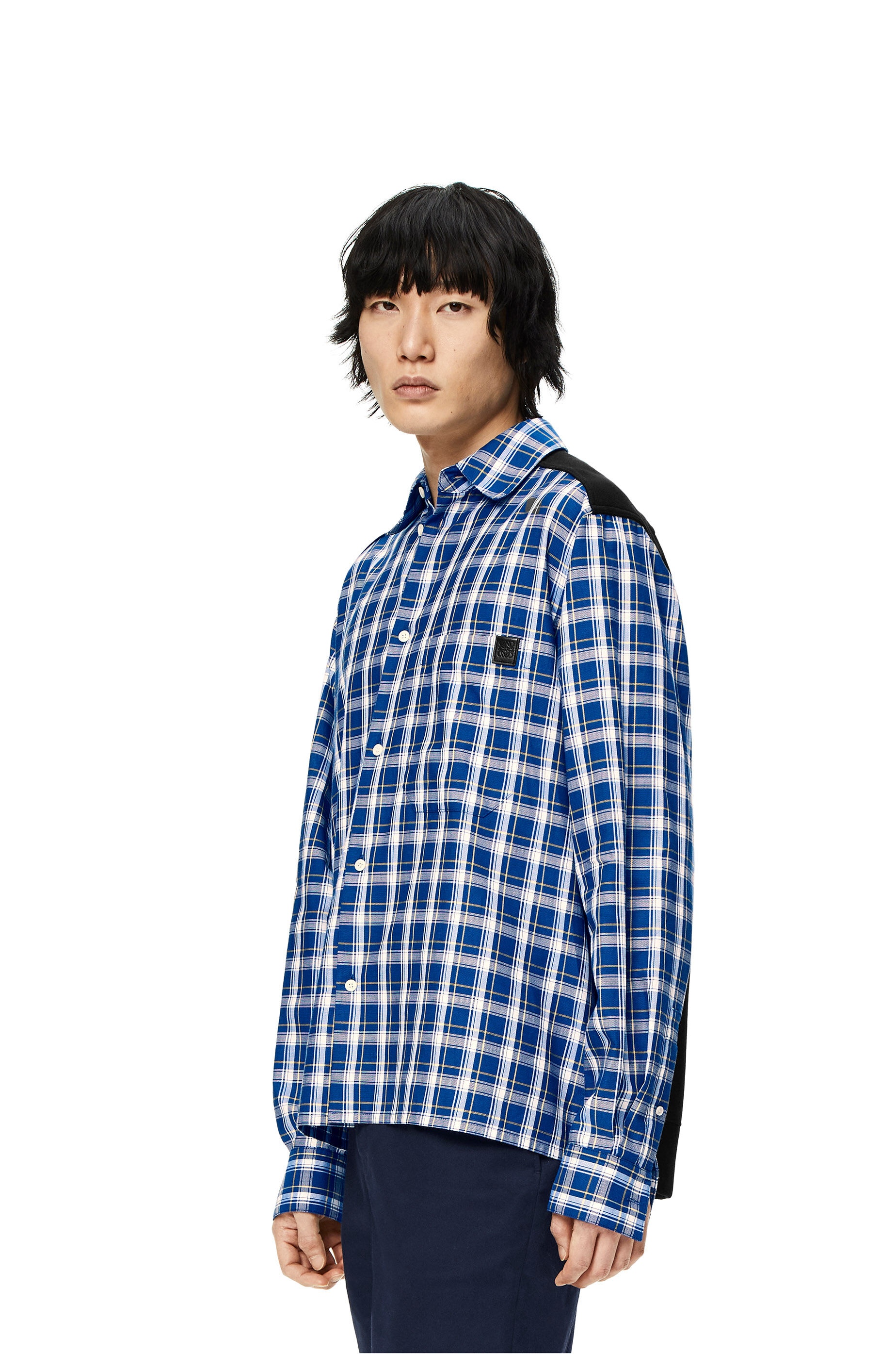 Fleece back check shirt in cotton - 3