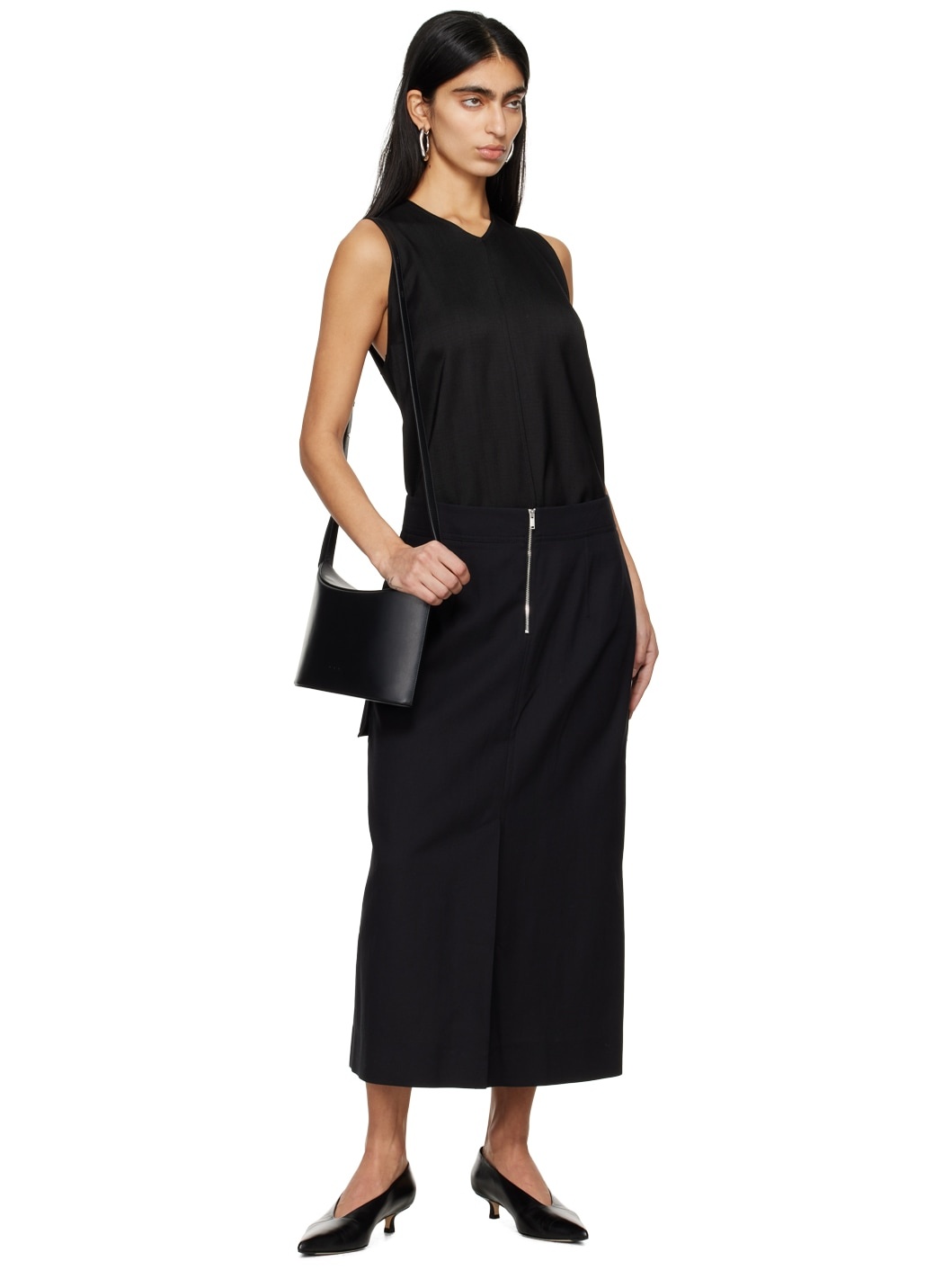 STUDIO NICHOLSON｜SKIRTS (TYRELL SKIRTS - BLACK (1344)) Studio Nicholson Black Tyrell Midi Skirt | REVERSIBLE