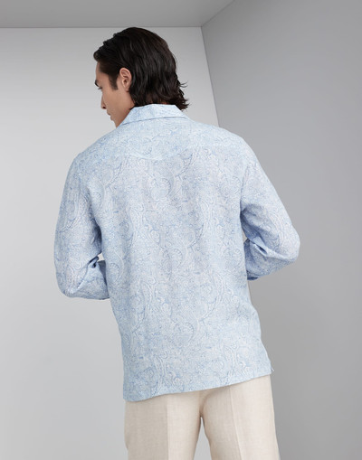 Brunello Cucinelli Paisley Flower linen easy fit shirt with camp collar outlook