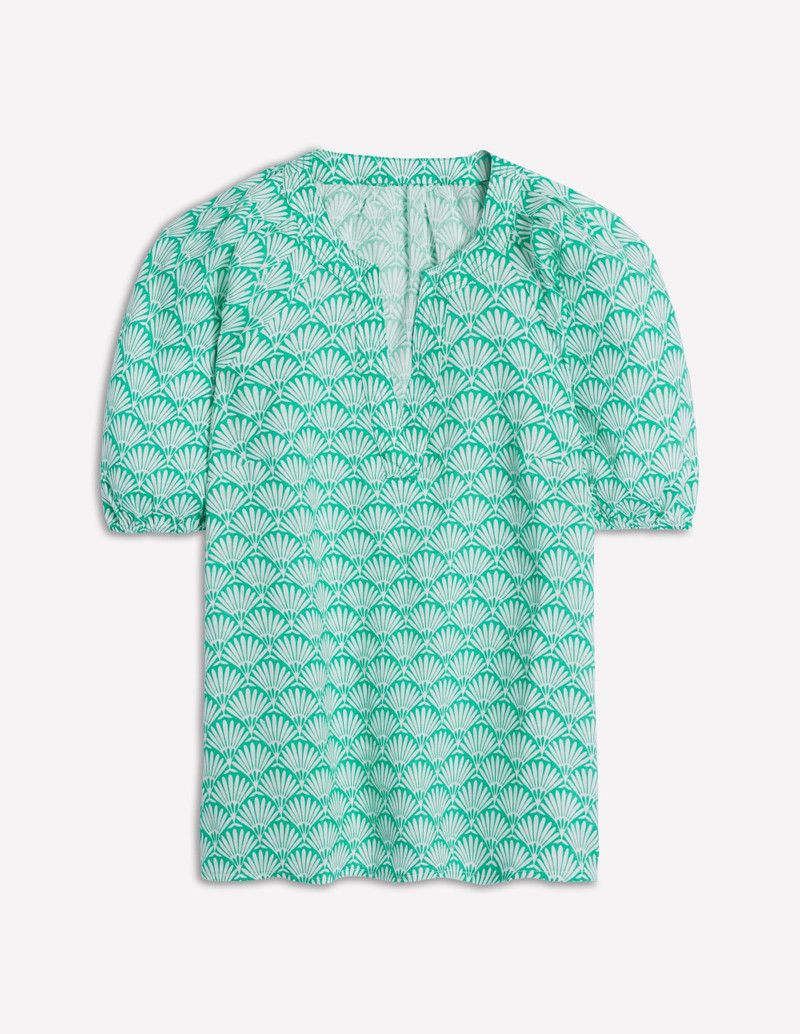 Brooke Linen Top-Aquamarine, Deco Palm 1