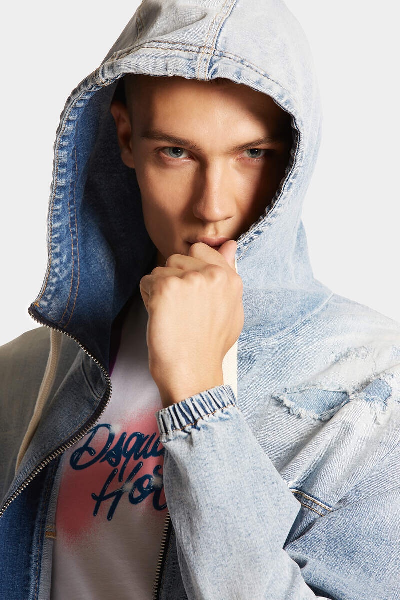 LIGHT SUPER SOFT WASH DENIM DIAMONDS  HOODIE JACKET - 6