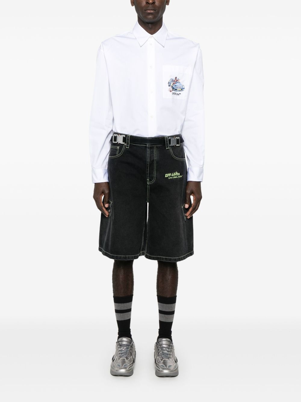 logo-embroidered denim shorts - 2