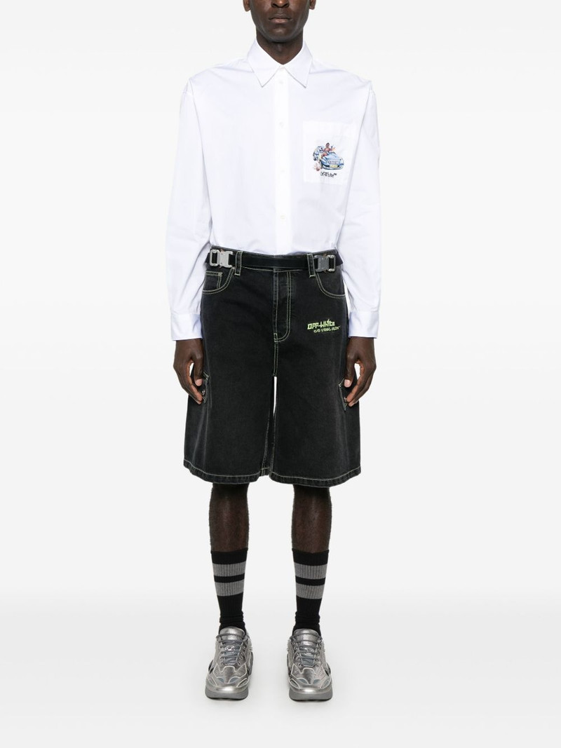 Off-White logo-embroidered denim shorts outlook
