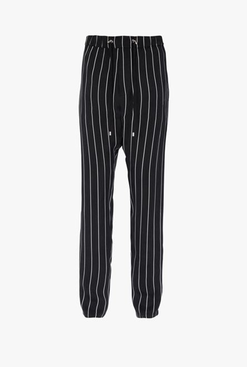 Black and white striped cuprammonium harem-cut pants 1