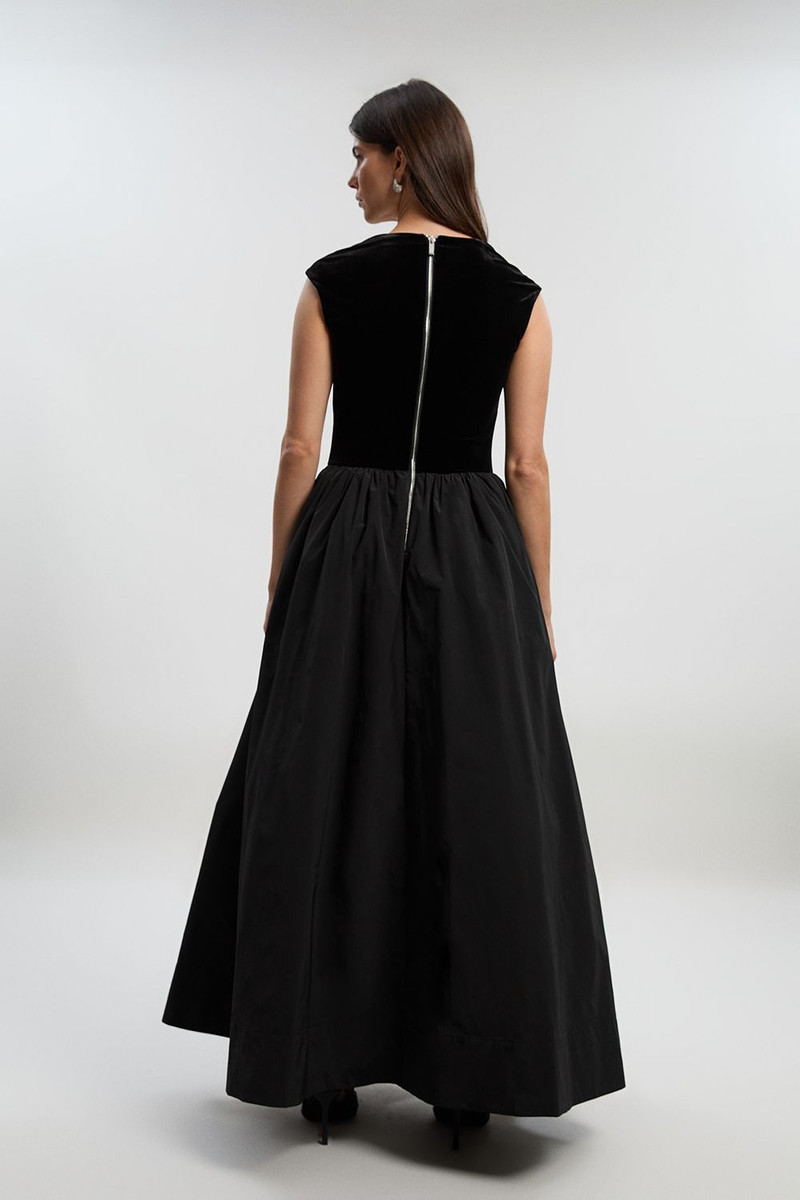 Velvet Bodice With Taffeta Drop Waist Maxi Dress 5