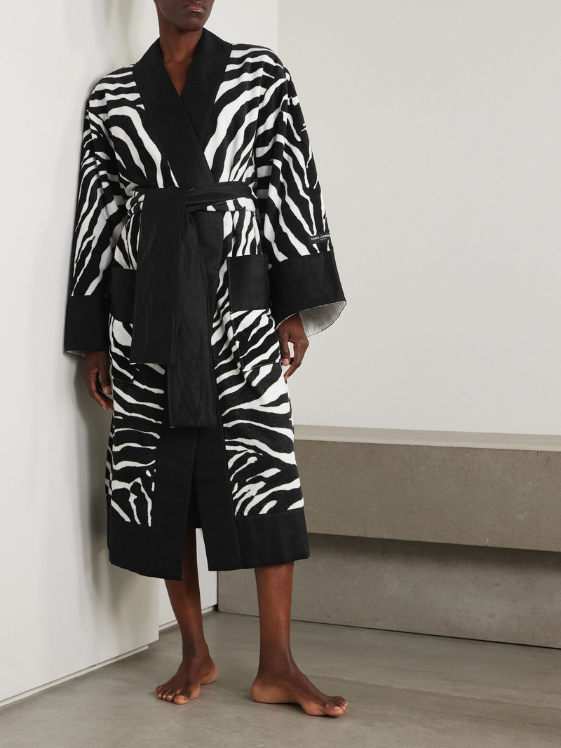 Dolce & Gabbana Belted zebra-print cotton-terry robe Zebra print outlook