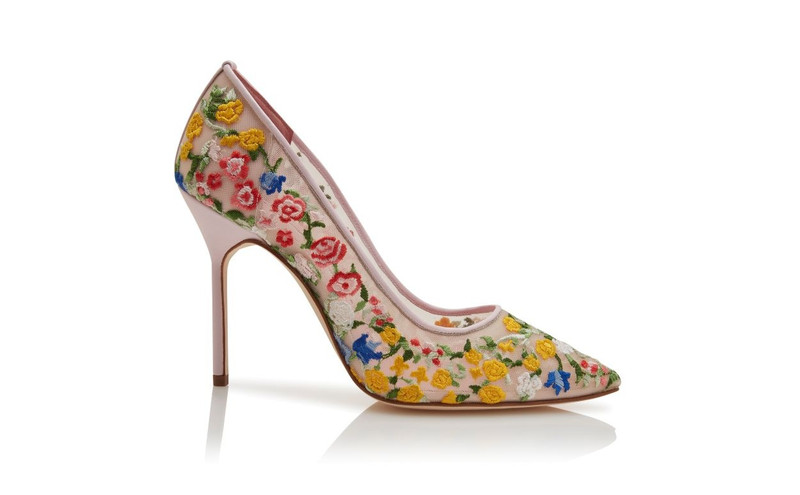 Multicoloured Mesh Floral Embroidered Pumps 1