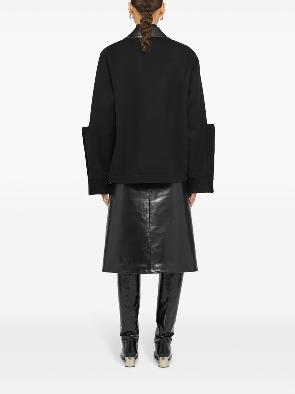 cutaway-collar wool shirt jacket - 3