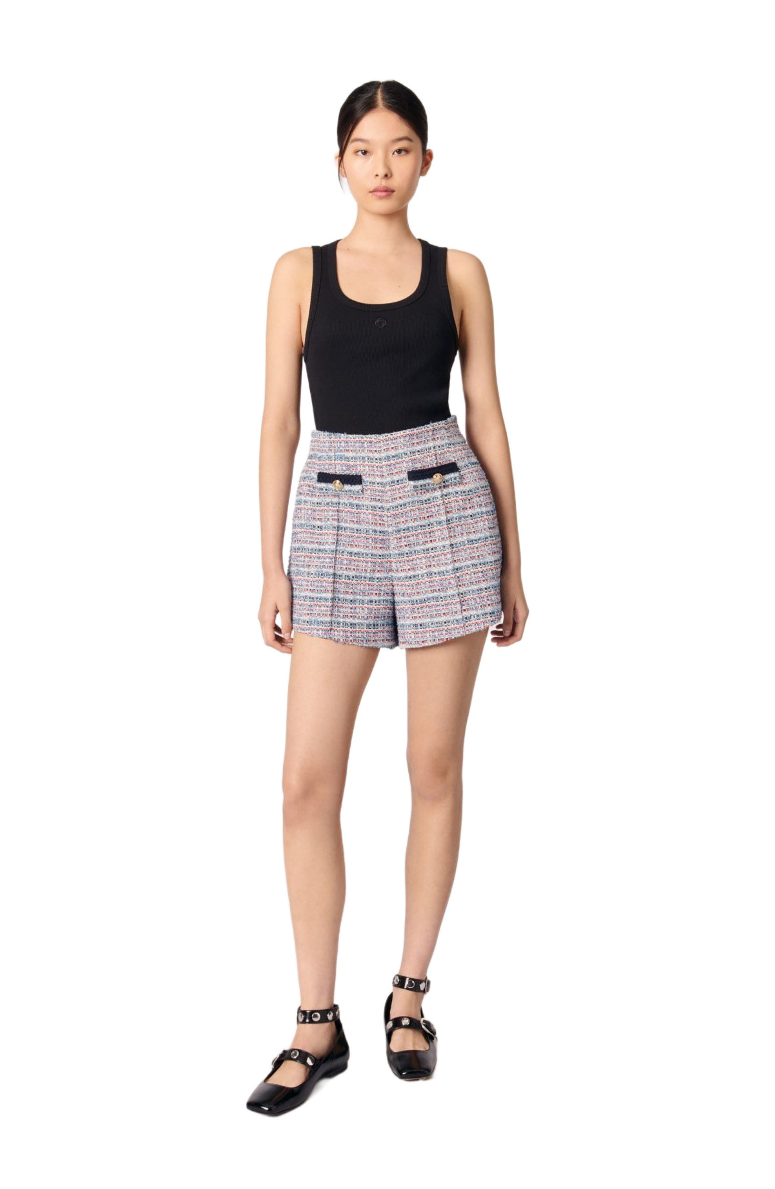 maje Tweed shorts with contrasting trim in Blue /Red at Nordstrom - 2