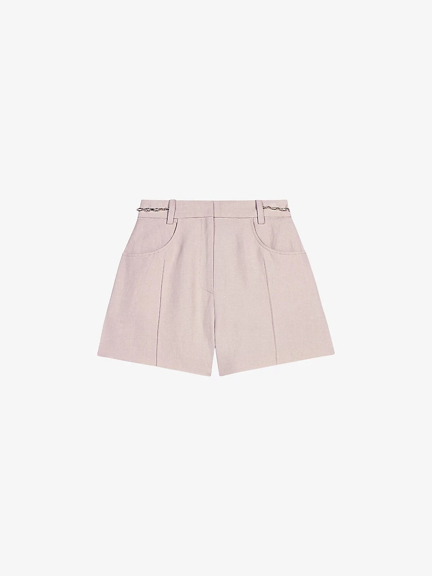 Curb-chain high-rise linen and cotton-blend shorts - 1