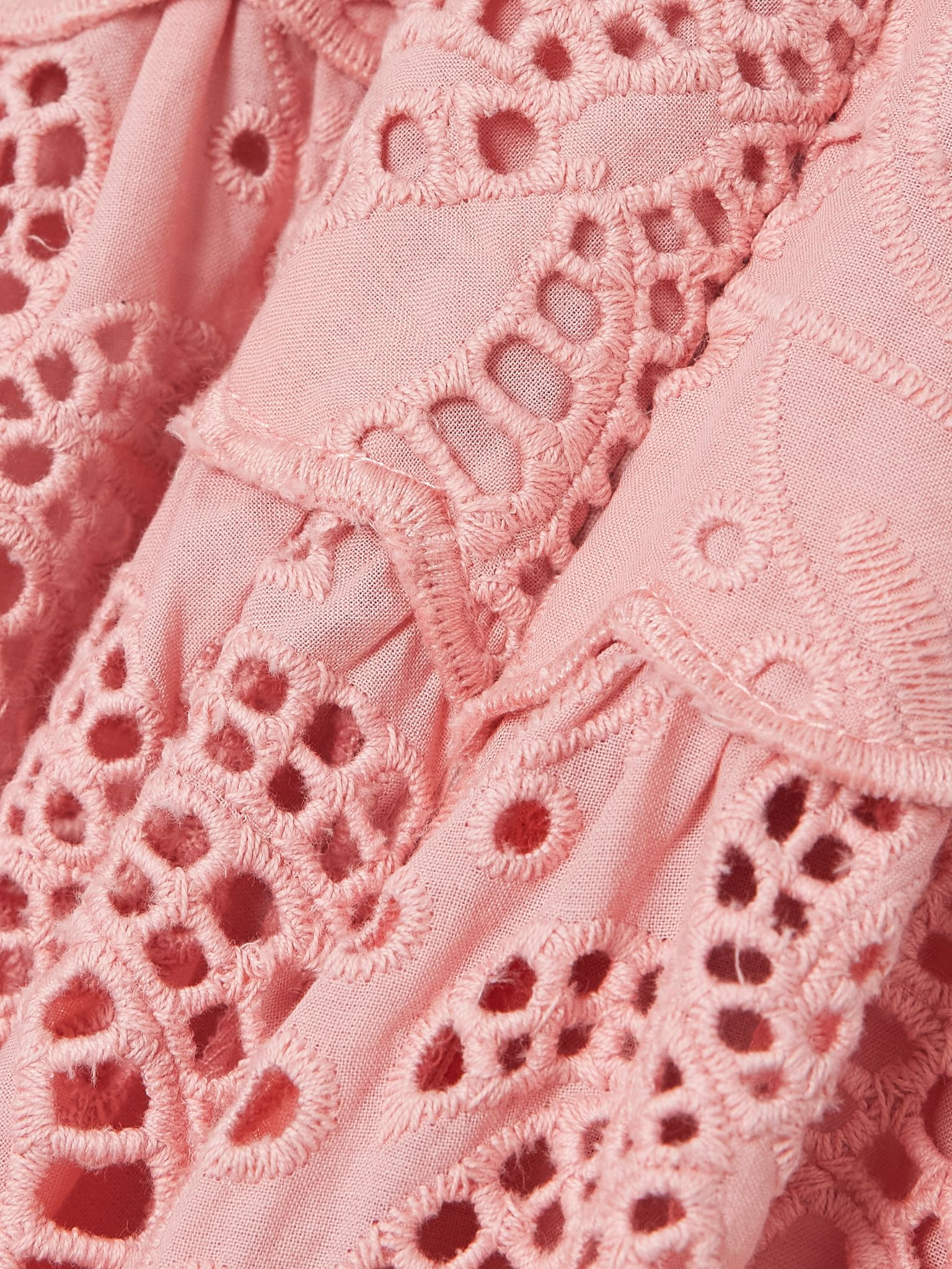 Palm Tree scalloped broderie anglaise cotton midi dress Pink - 4