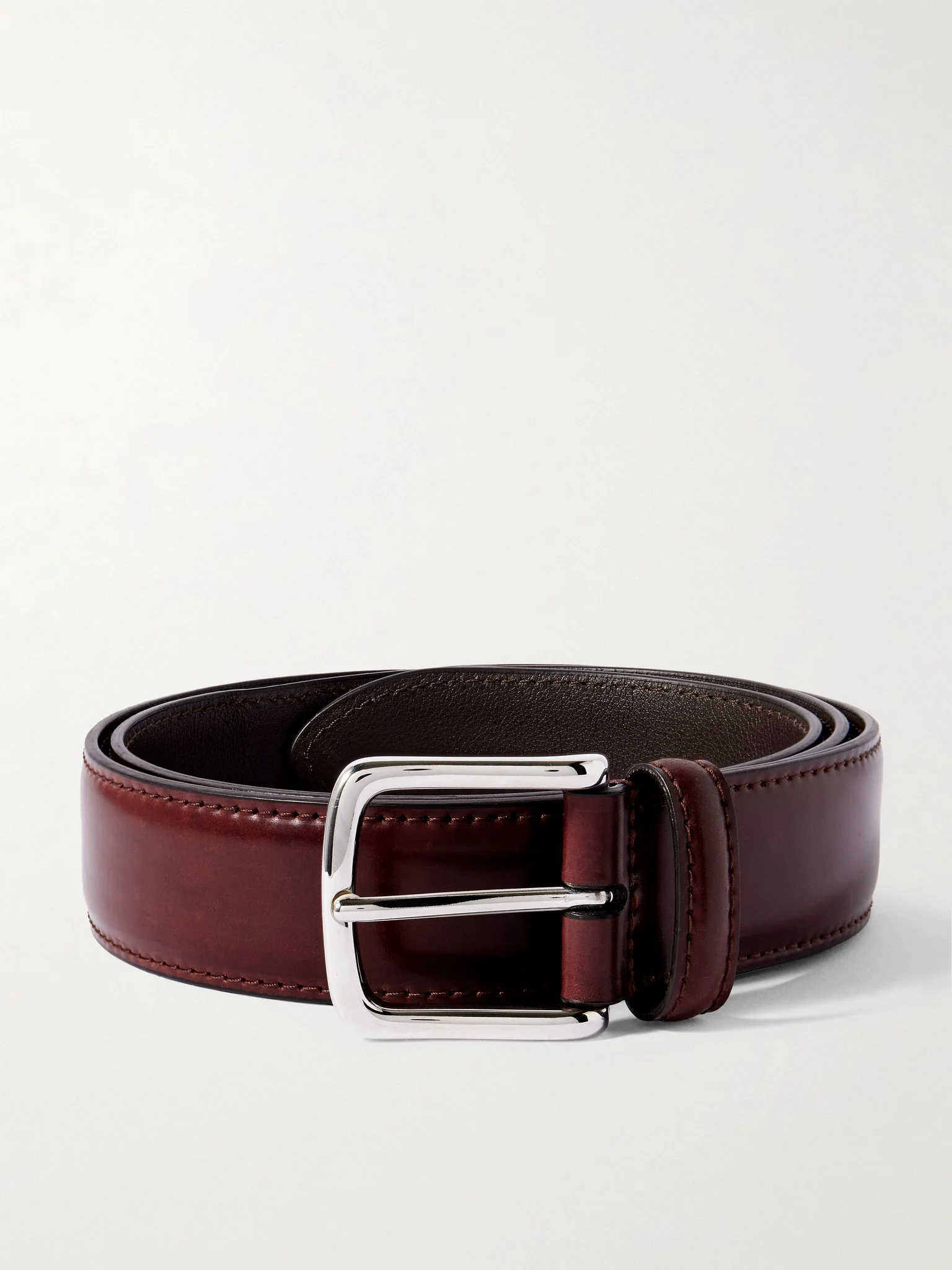 4cm Polished Leather Belt Burgundy - 1