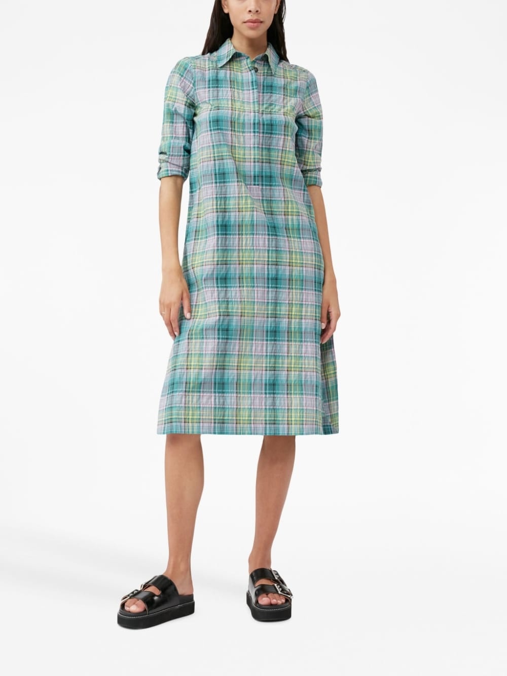 check-pattern seersucker shirt dress - 2