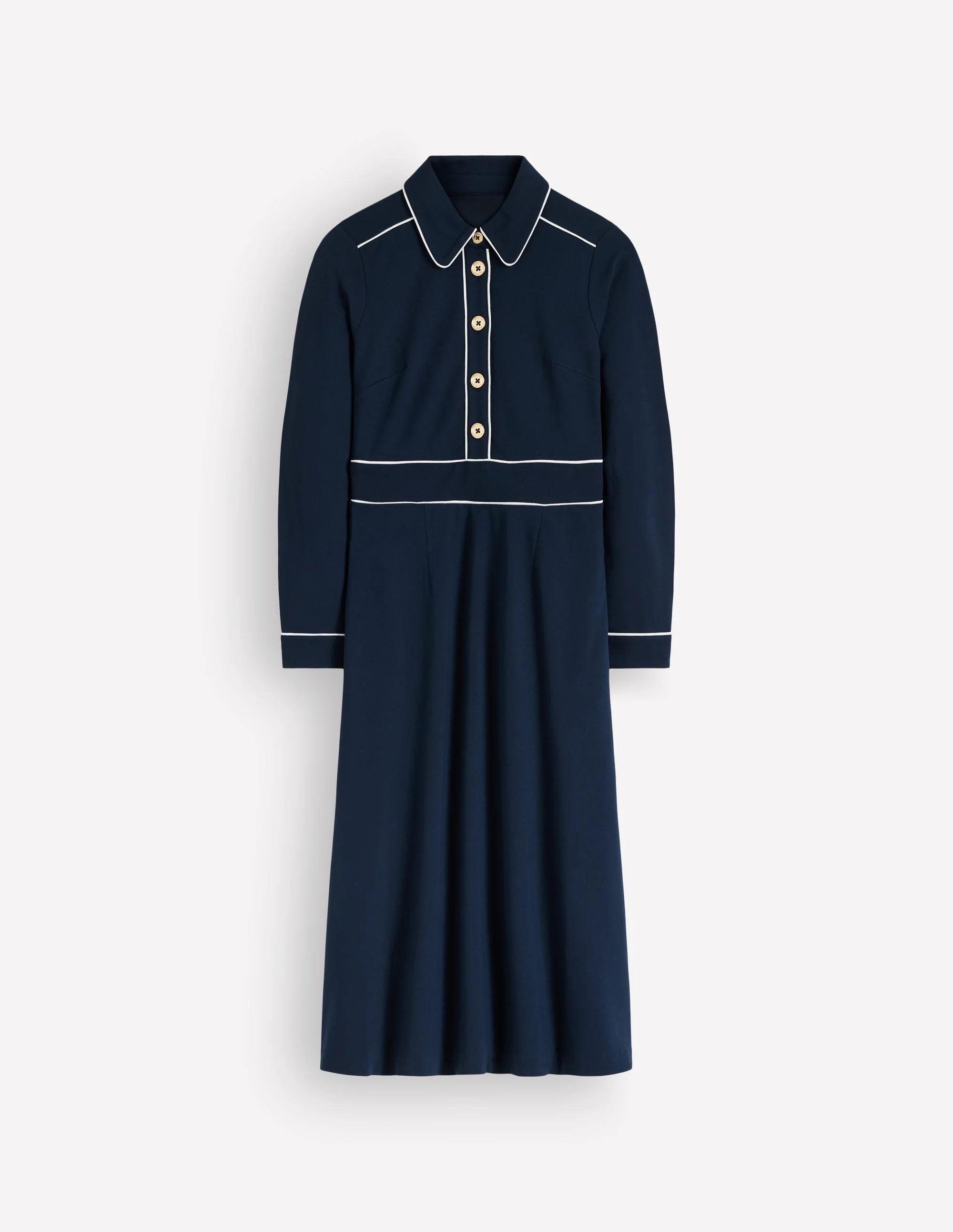 Etta Piping Detail Ponte Dress-Navy, Ivory - 1